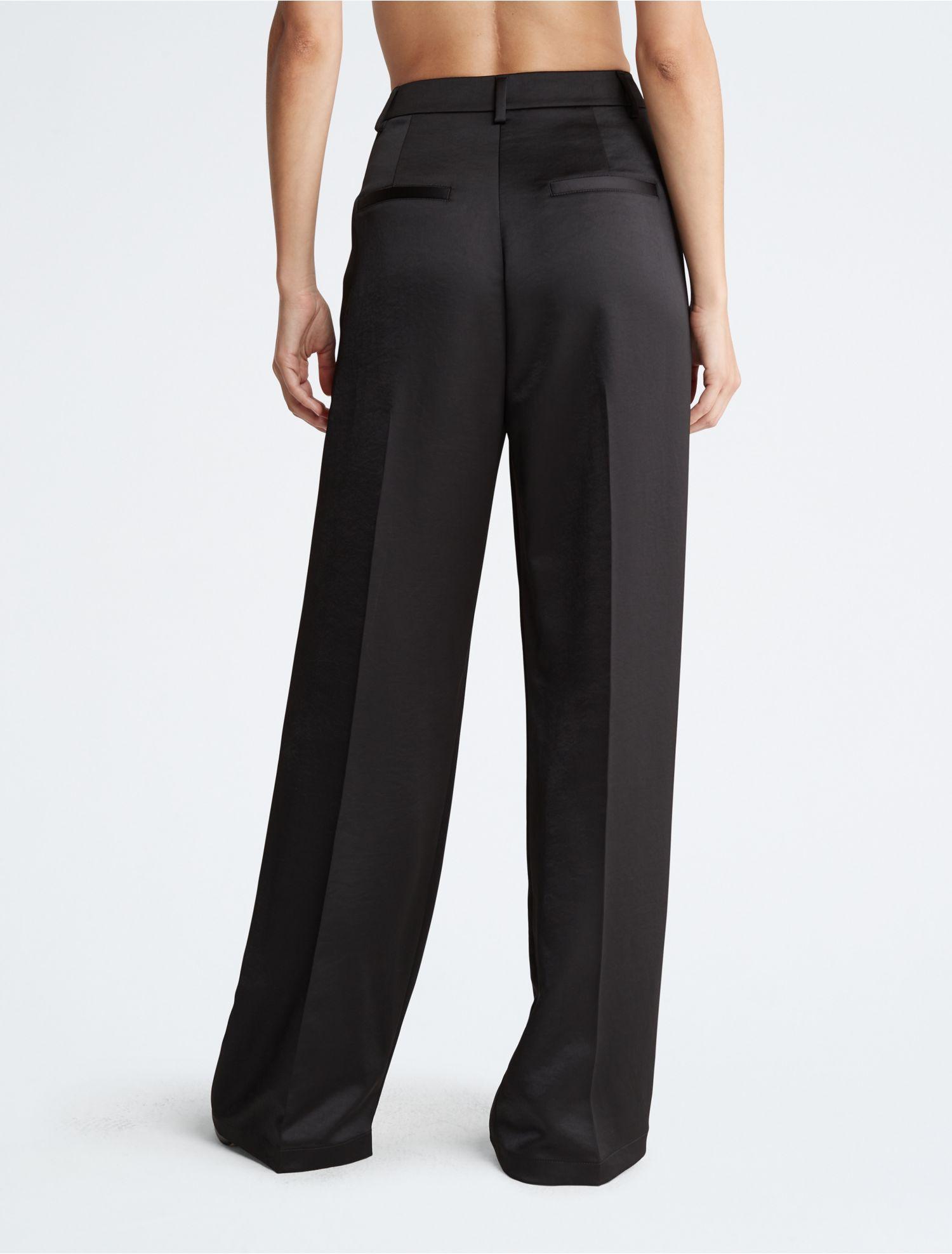 Calvin Klein Satin Relaxed Wide Leg Pants in Black | Lyst