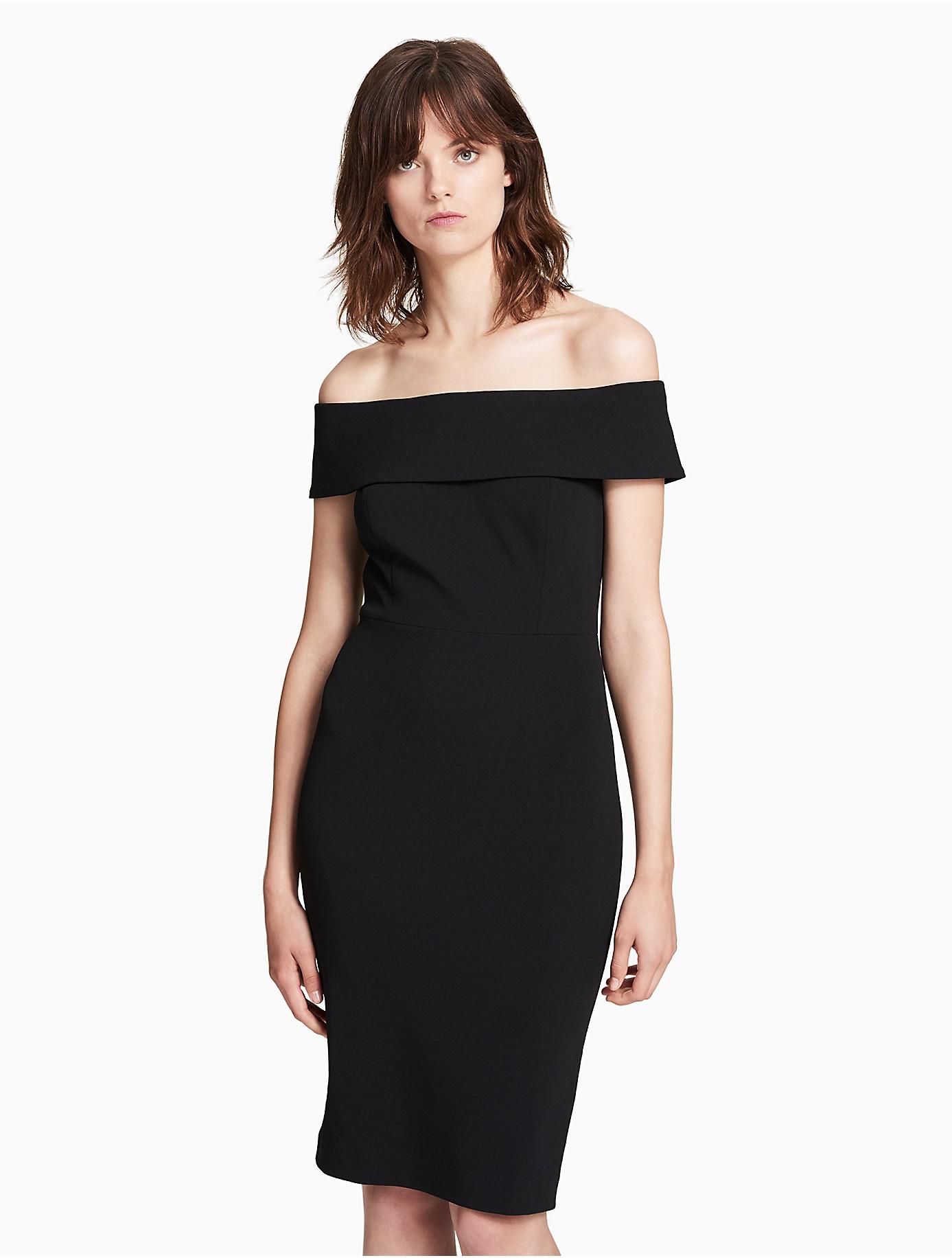 calvin klein off shoulder black dress