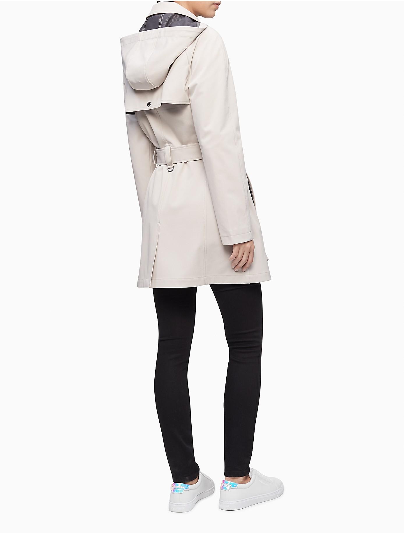 Calvin Klein Synthetic Soft Shell Belted Hooded Trench Coat in 