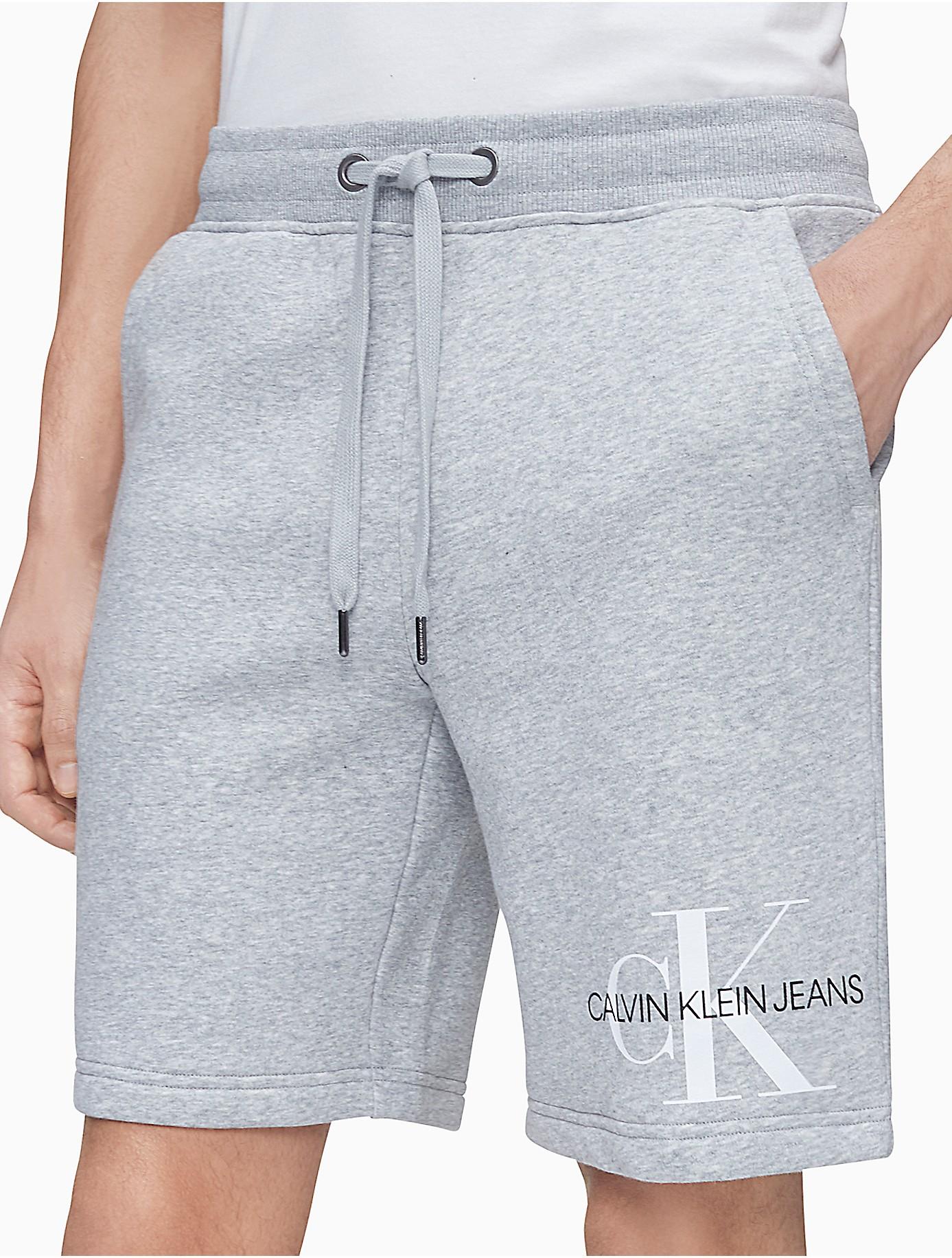 Calvin Klein Monogram Logo Drawstring Fleece Shorts in Gray for Men | Lyst