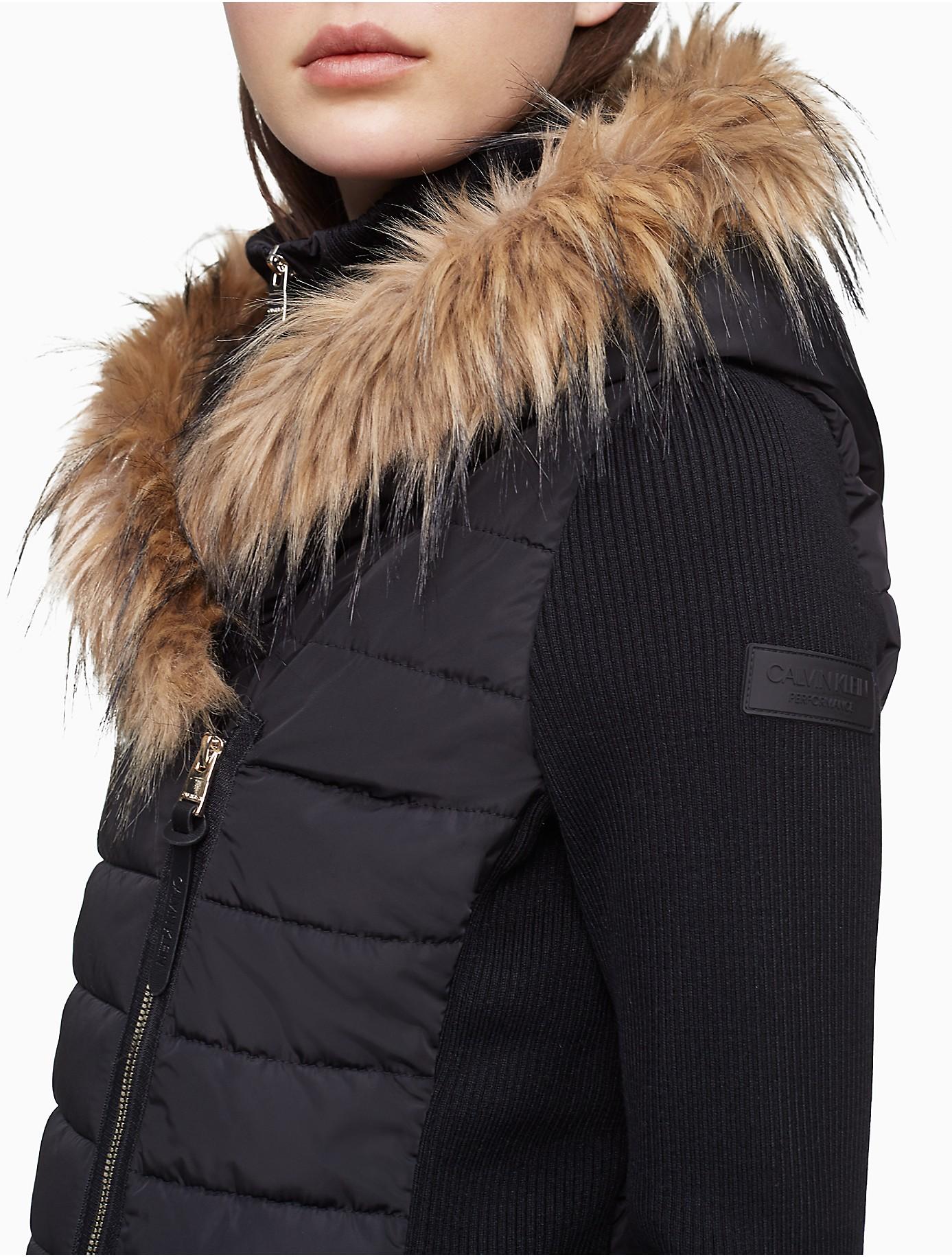 Calvin Klein Performance Faux Fur Quilted Walker Jacket in Black - Lyst