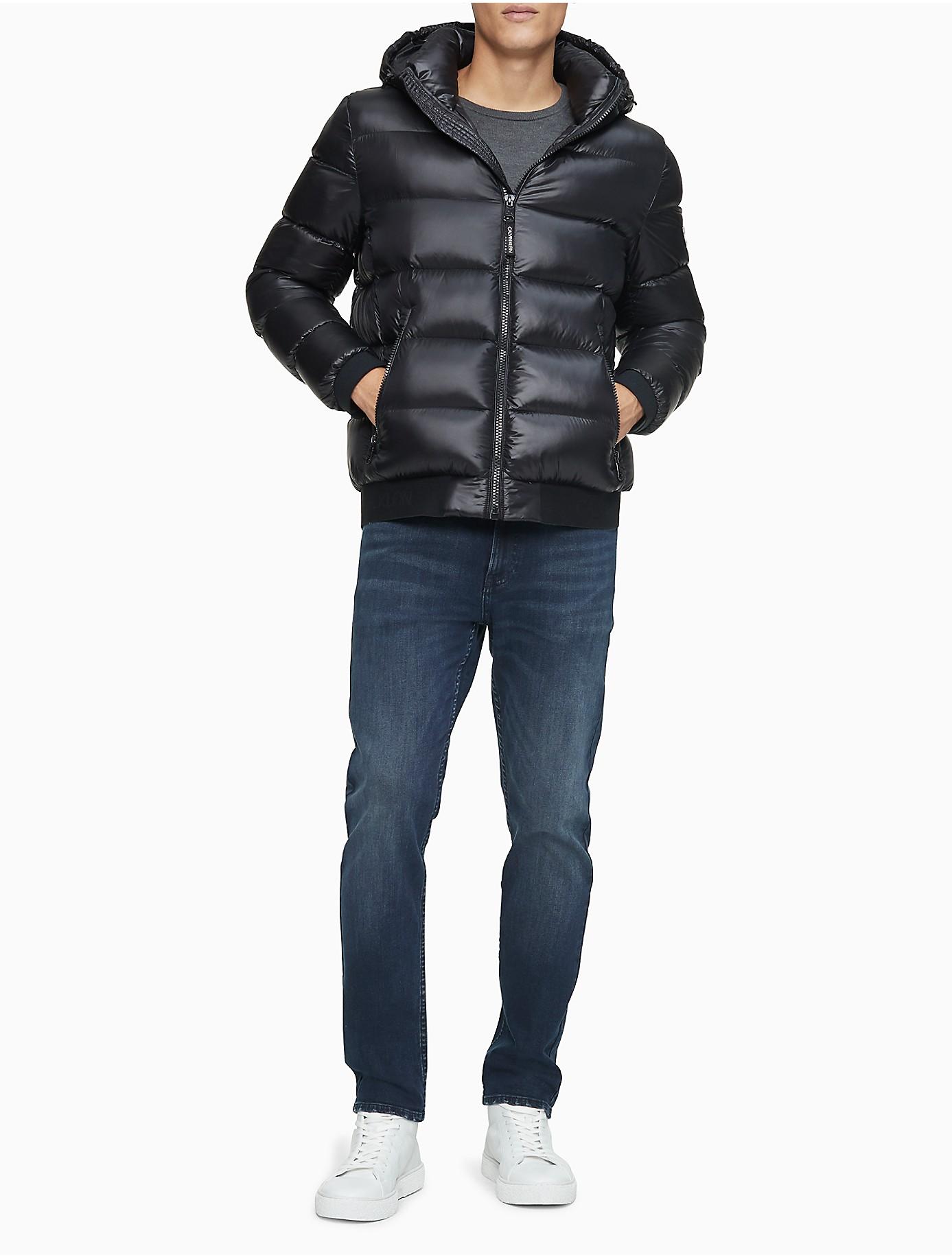 Calvin Klein Synthetic Solid Logo Down Blend Hooded Puffer Jacket in