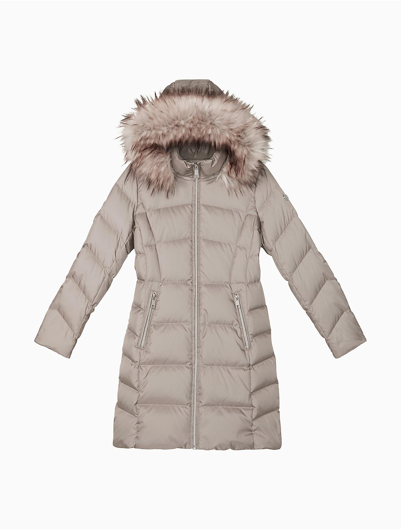 delen Zuinig verdediging Calvin Klein Faux Fur Hood Down Blend Longline Puffer Coat | Lyst