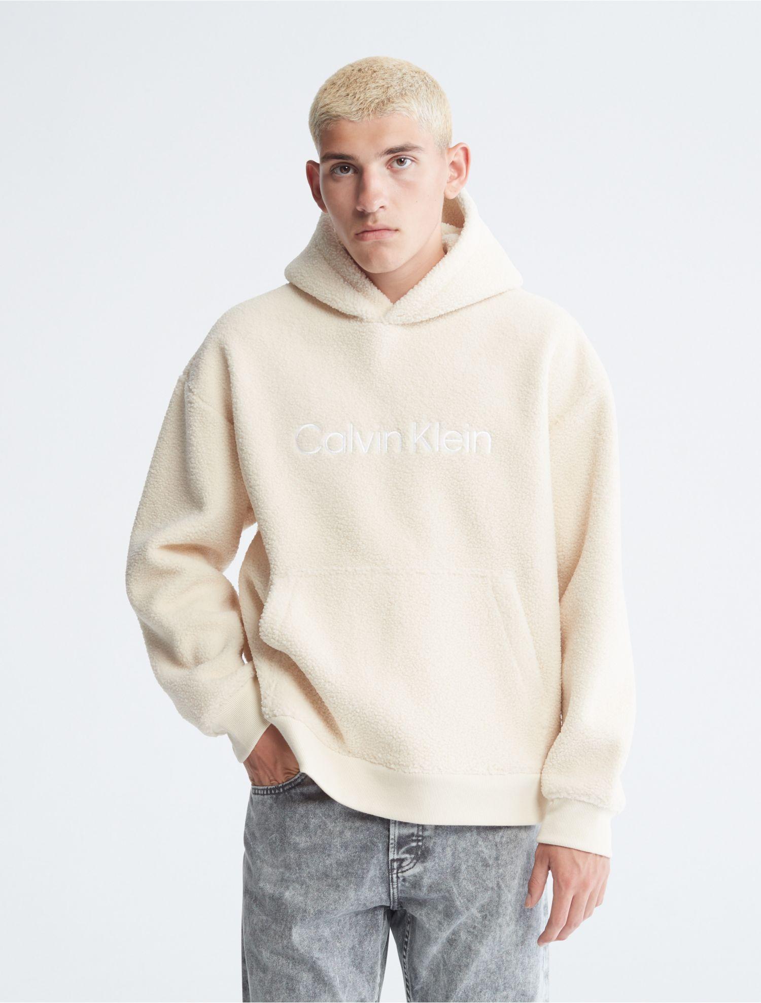 Calvin Klein Uplift Relaxed Fit Sherpa Logo Hoodie in White for Men | Lyst