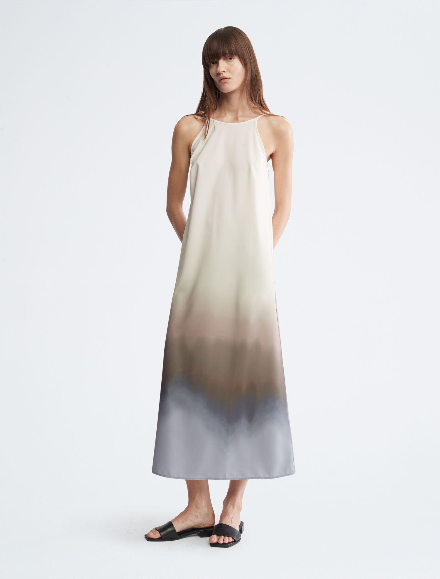 Calvin Klein Gradient Maxi Slip Dress in White | Lyst