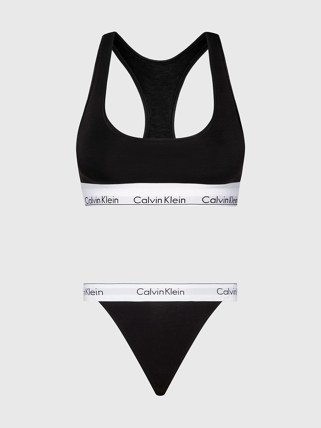 Calvin Klein Bralette And Thong Set - Modern Cotton in Black