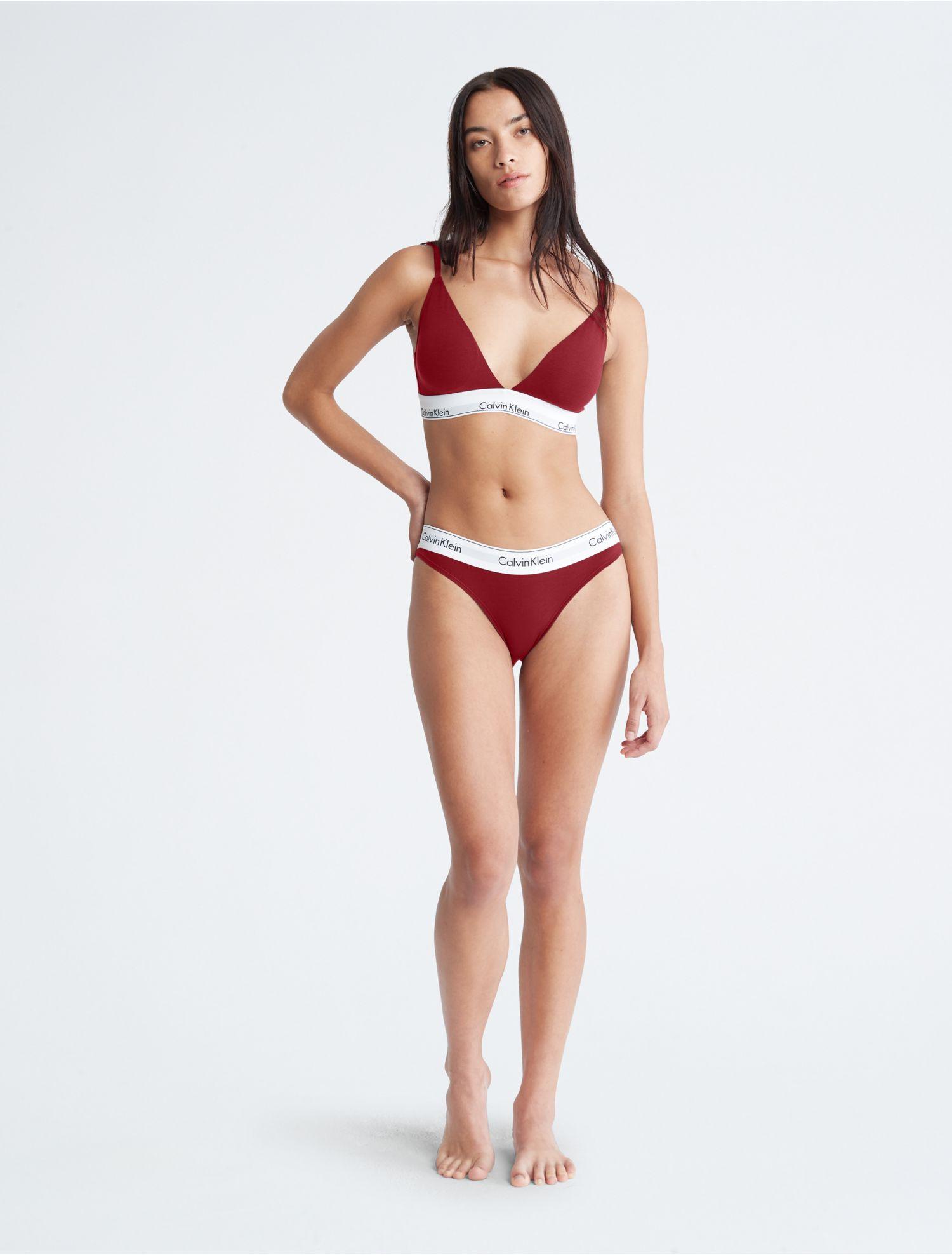 Calvin Klein Modern Cotton Lightly Lined Triangle Bralette in Red