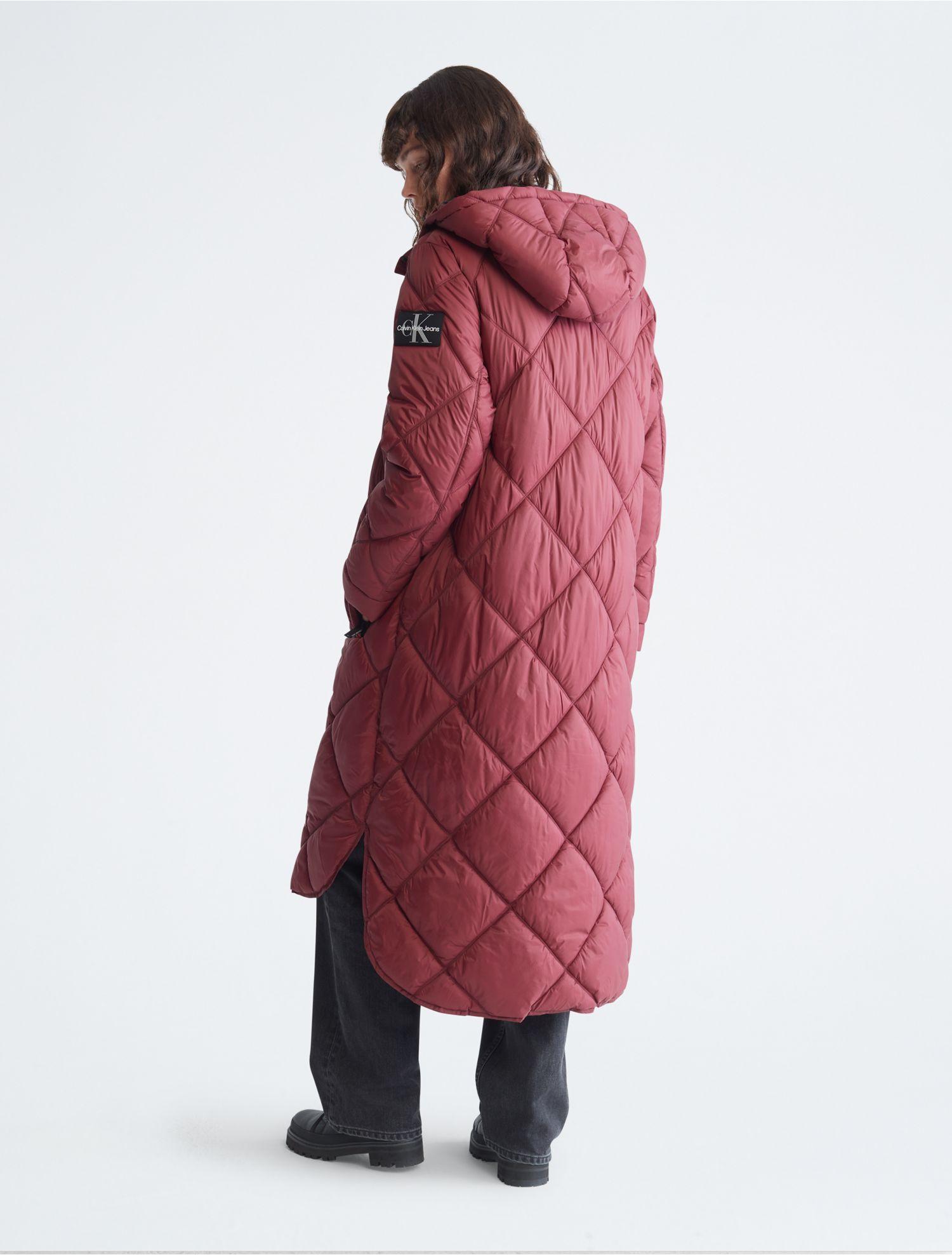 Calvin Klein Repreve® Hooded Long Puffer Jacket in Red | Lyst