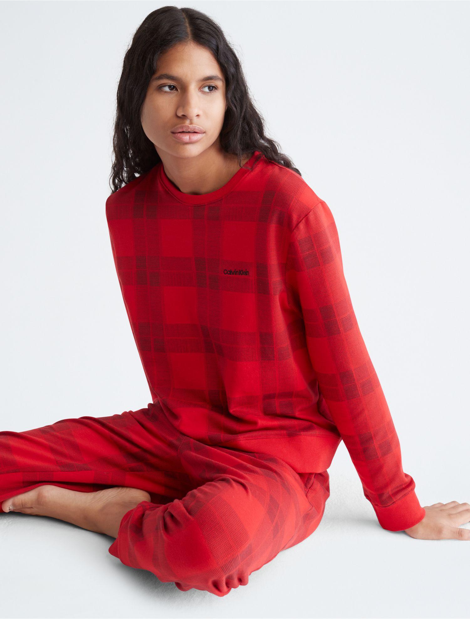 Calvin Klein Modern Cotton Lounge Holiday Plaid Joggers in Red