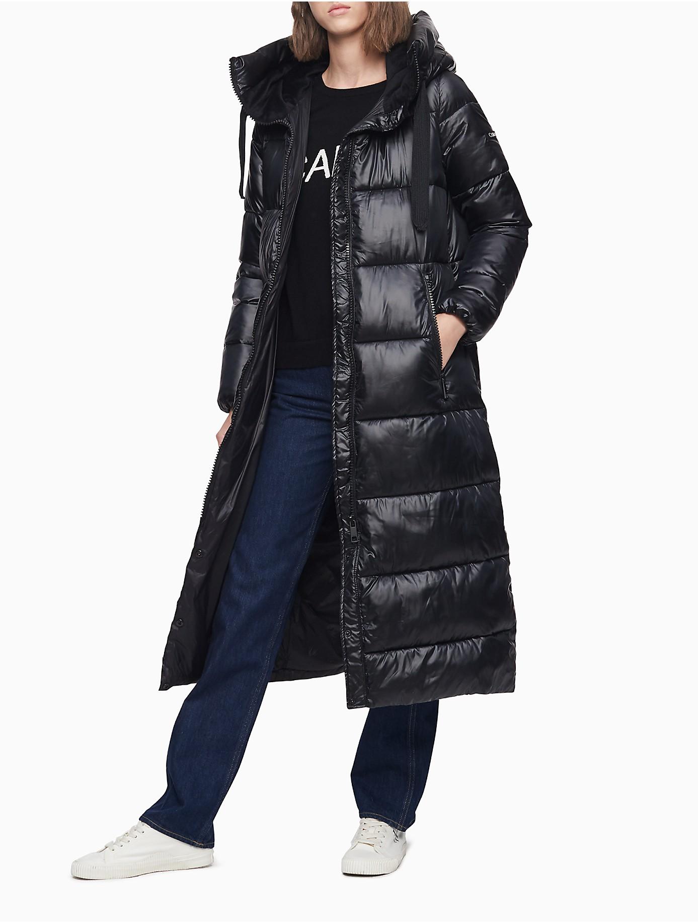 Calvin Klein Synthetic Funnel Neck Hooded Puffer Coat in Black - Lyst