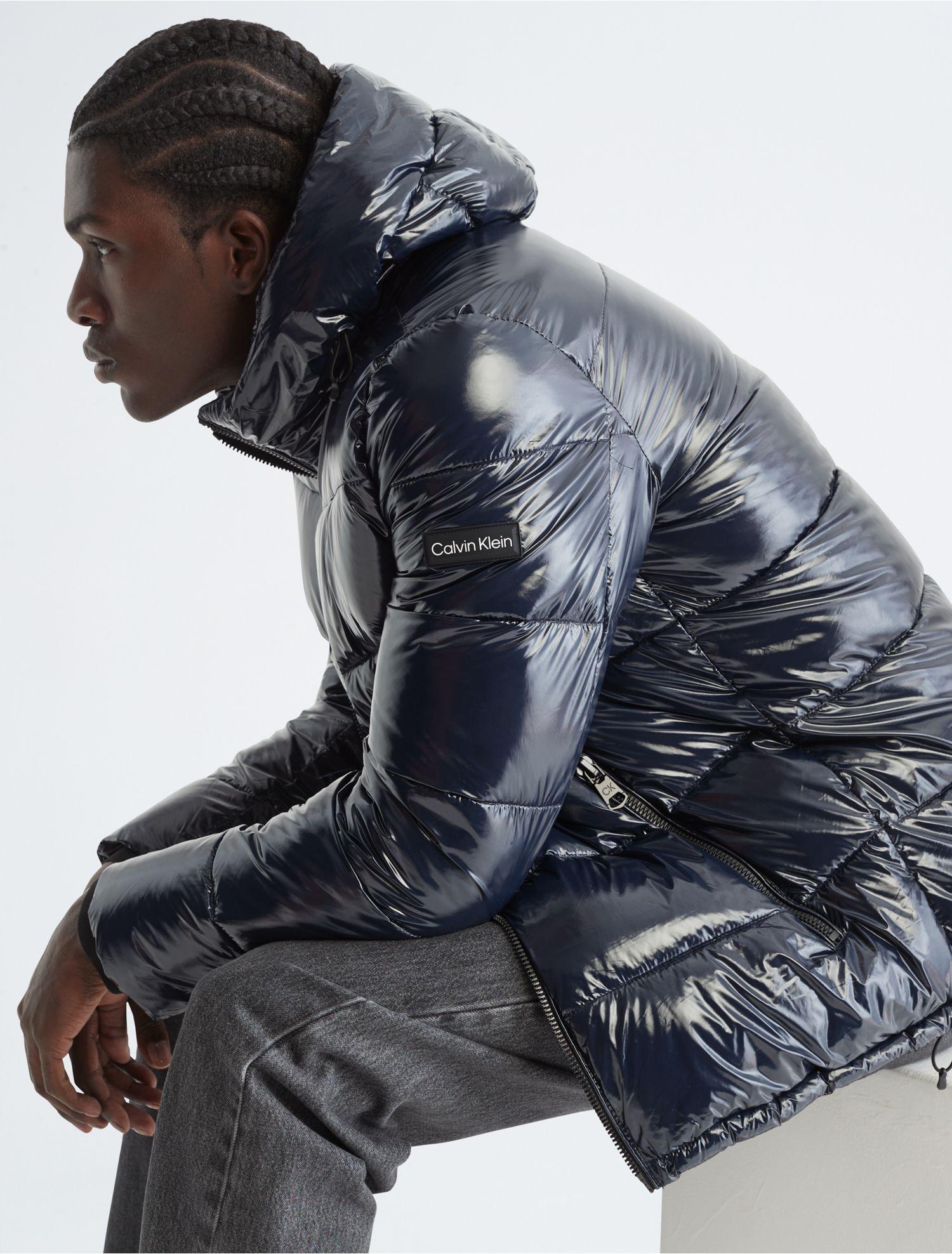 Calvin Klein Full Zip Hooded Puffer Jacket in Blue for Men | Lyst