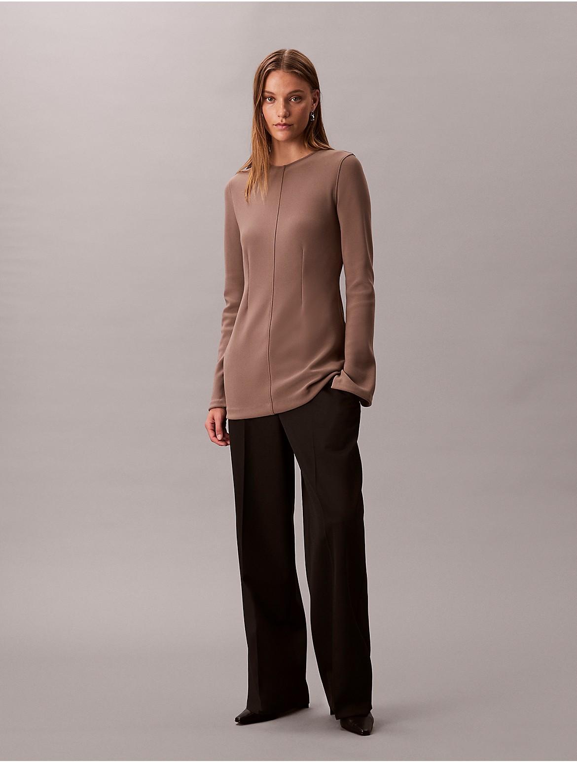 売れ筋商品|||カルバンクライン カットソー トップス レディース Women's Pliss Long-Sleeve Top Warm Olive Calvin Klein Long-sleeved tops for Women | Online Sale up to
