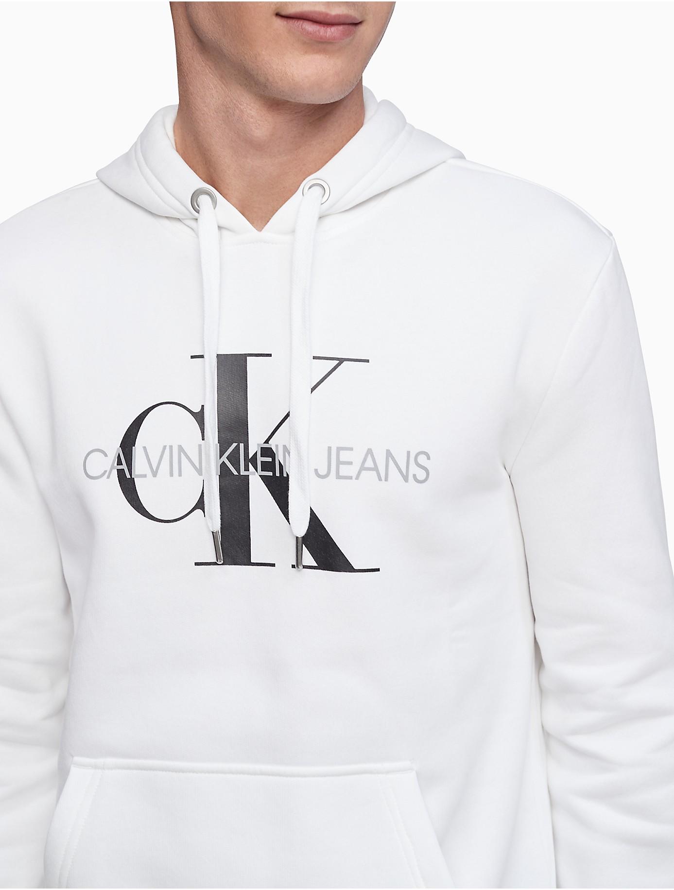 Calvin Klein Monogram Logo Fleece Hoodie in White for Men | Lyst
