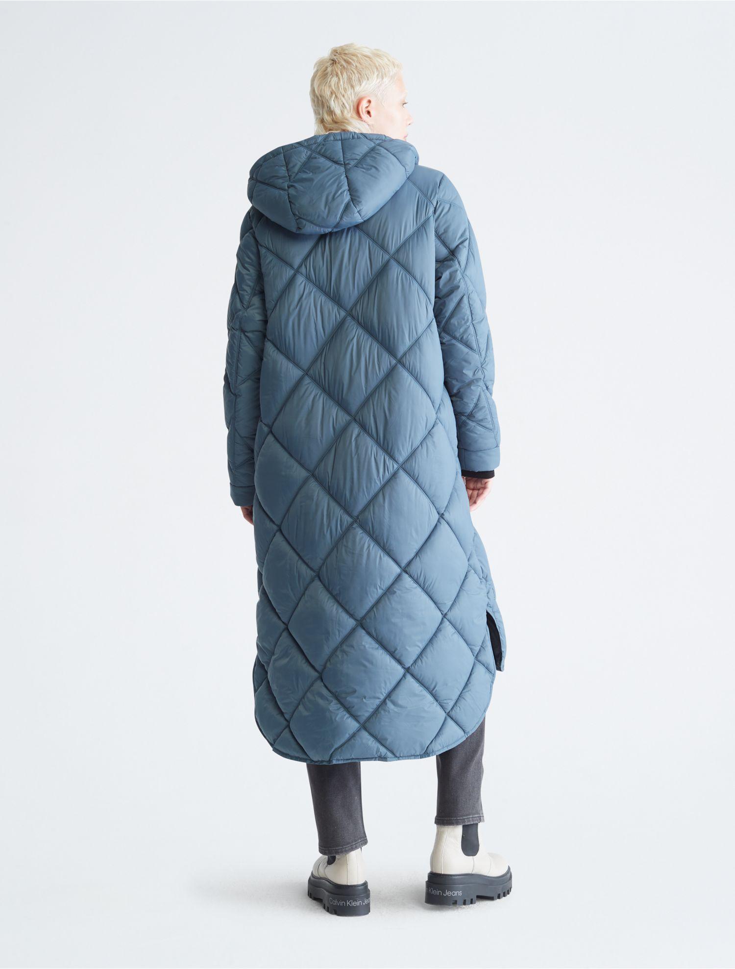 Calvin Klein Repreve® Hooded Long Puffer Jacket in Blue | Lyst