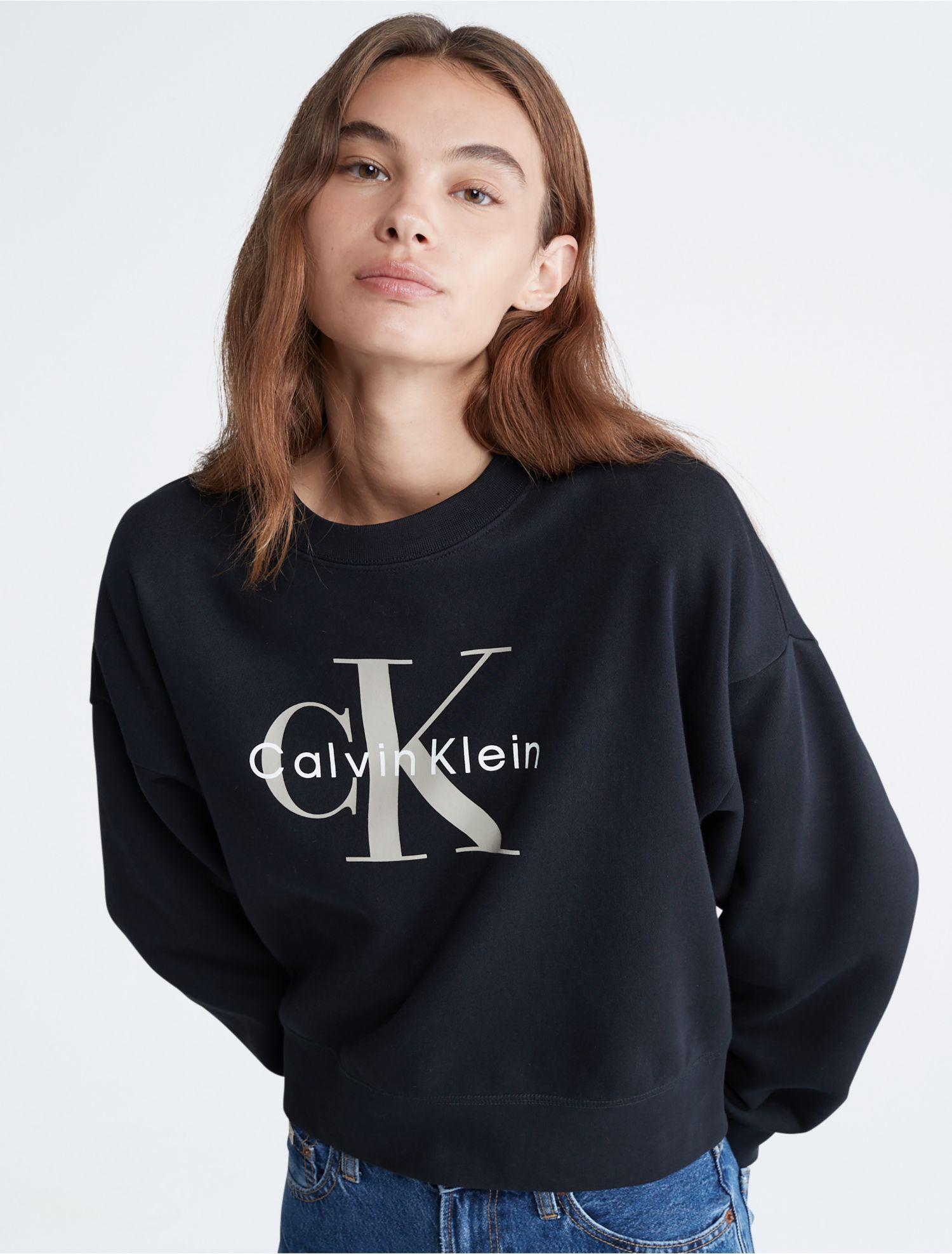 Calvin Klein Monogram | Blue Sweatshirt Logo Crewneck Relaxed Lyst in