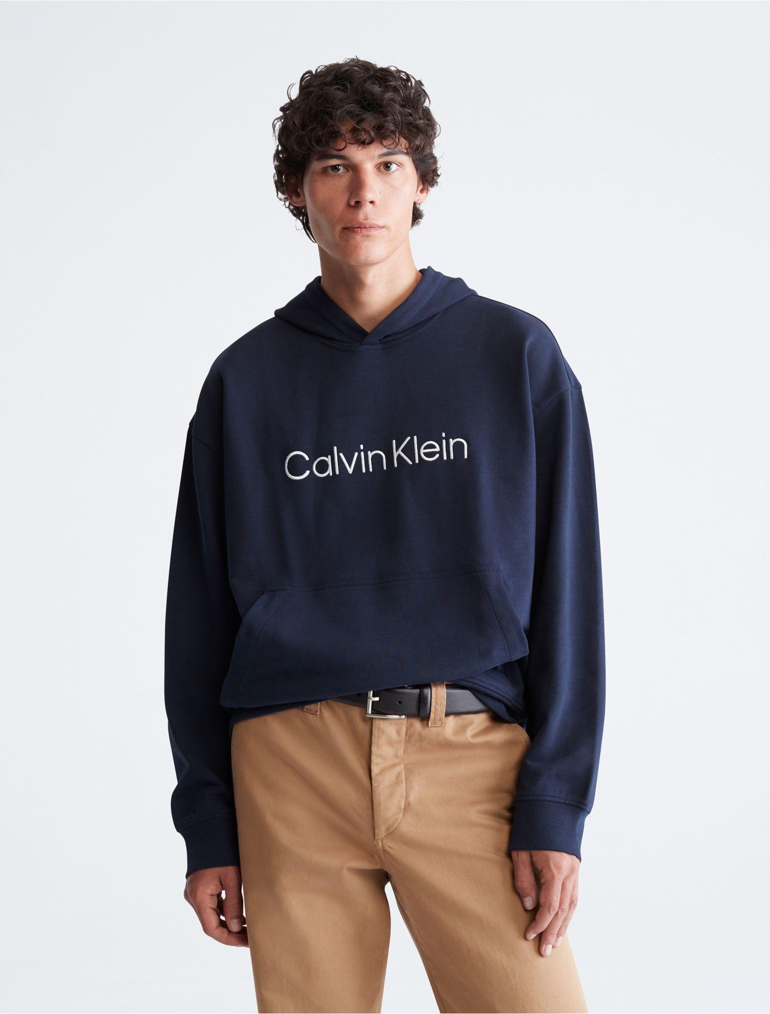 Calvin Klein Relaxed Fit Standard Logo Hoodie in Blue for Men | Lyst