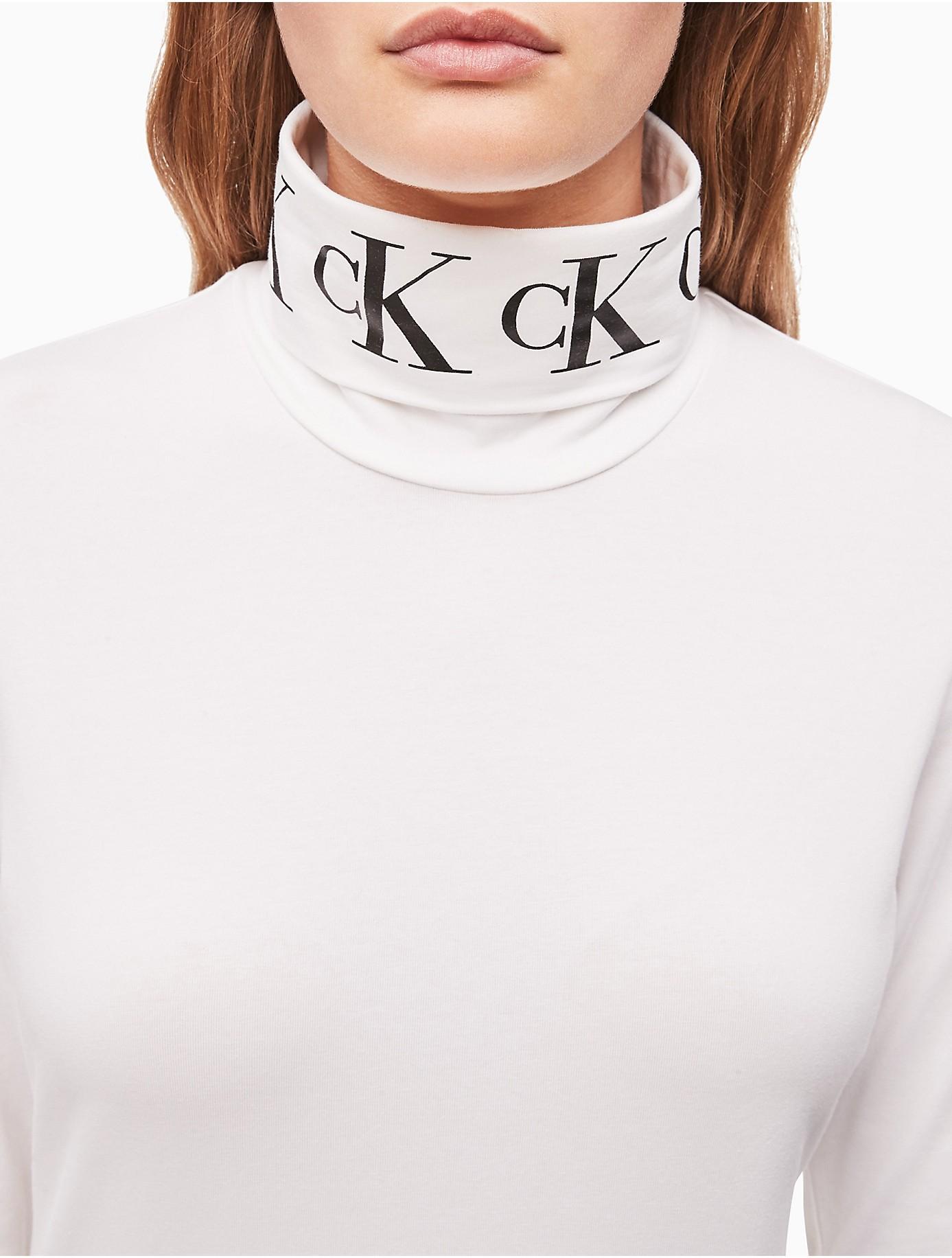 Calvin Klein Cotton Monogram Logo Turtleneck Long Sleeve Tee in Bright  White (White) - Lyst
