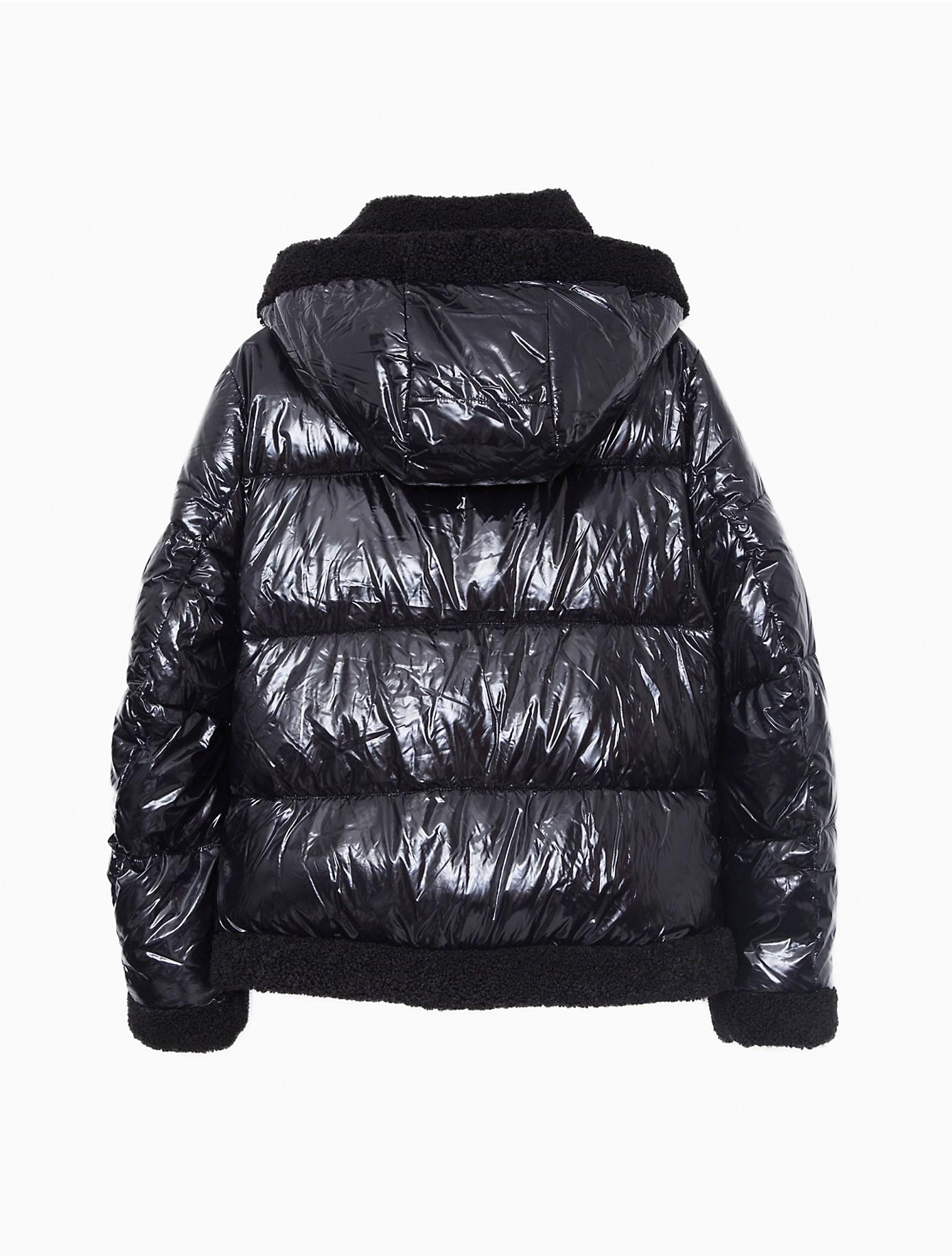 Calvin Klein Synthetic High Shine Sherpa Puffer Jacket in Black - Lyst