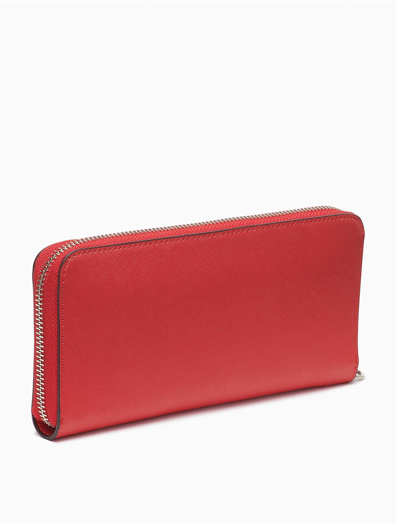 Calvin Klein Saffiano Leather Zip Continental Wallet in Poppy (Red) - Lyst