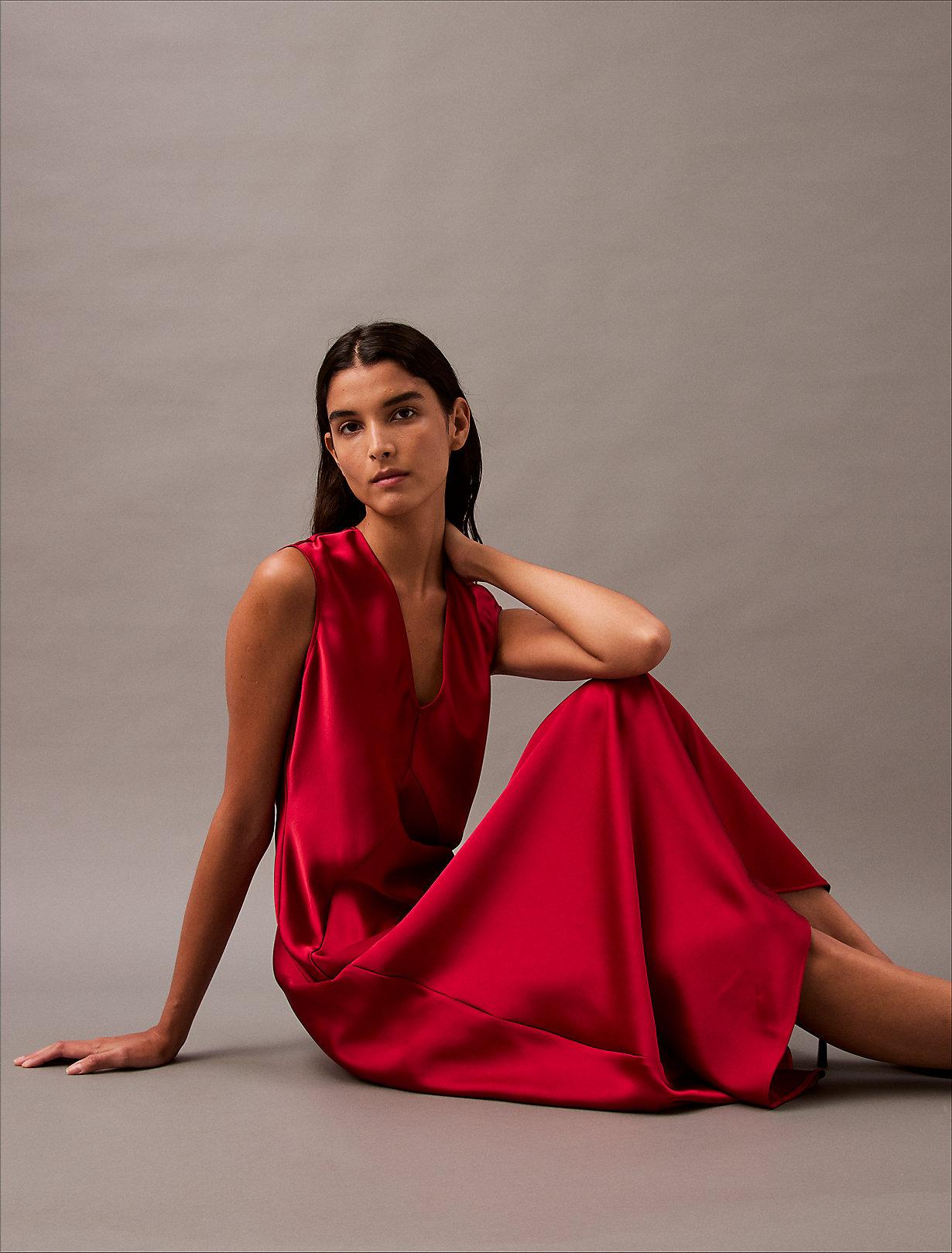 red satin calvin klein dress Calvin Klein | Dresses | Calvin Klein Red Empire Waist Cocktail Dress Womens Size Square Neck Satin