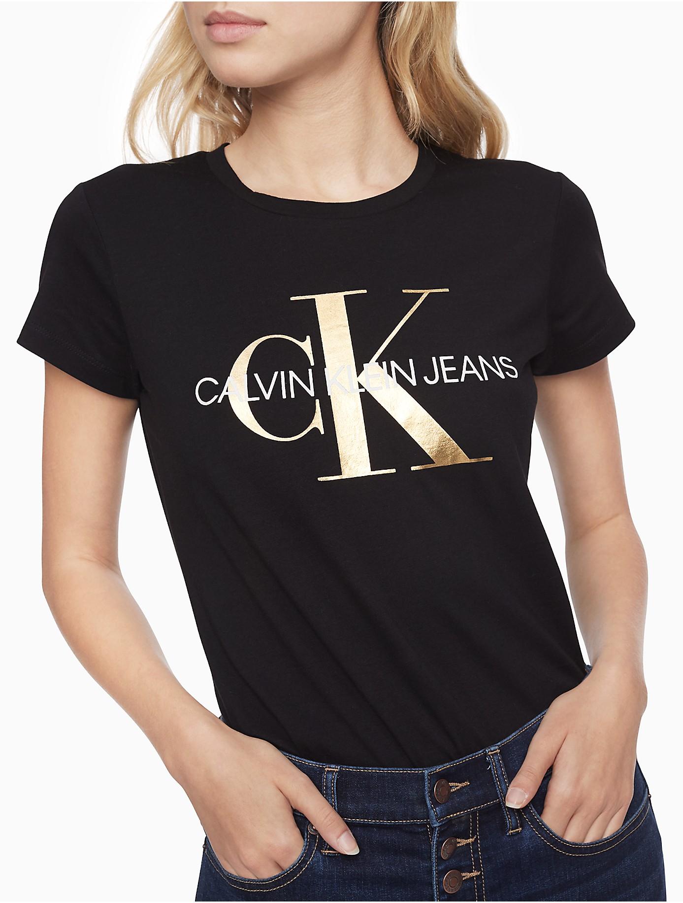 Calvin Klein Cotton Metallic Monogram Logo Crewneck T-shirt, Text 