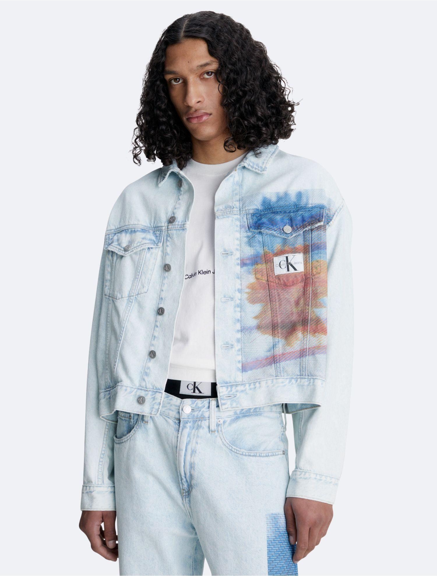 Calvin Klein Oversized Floral Graphic Denim Jacket in Blue