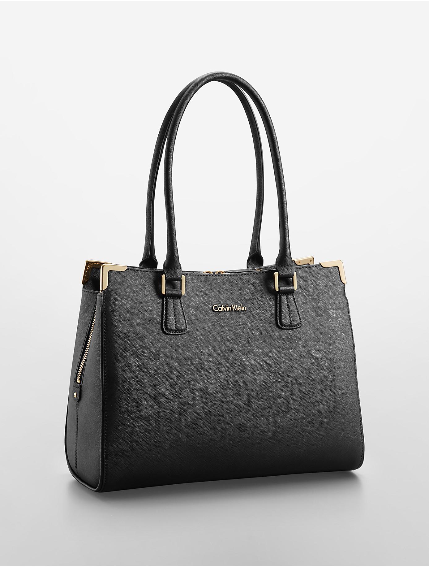 Calvin Klein Textured Saffiano Leather Triple Compartment Tote Bag in ...