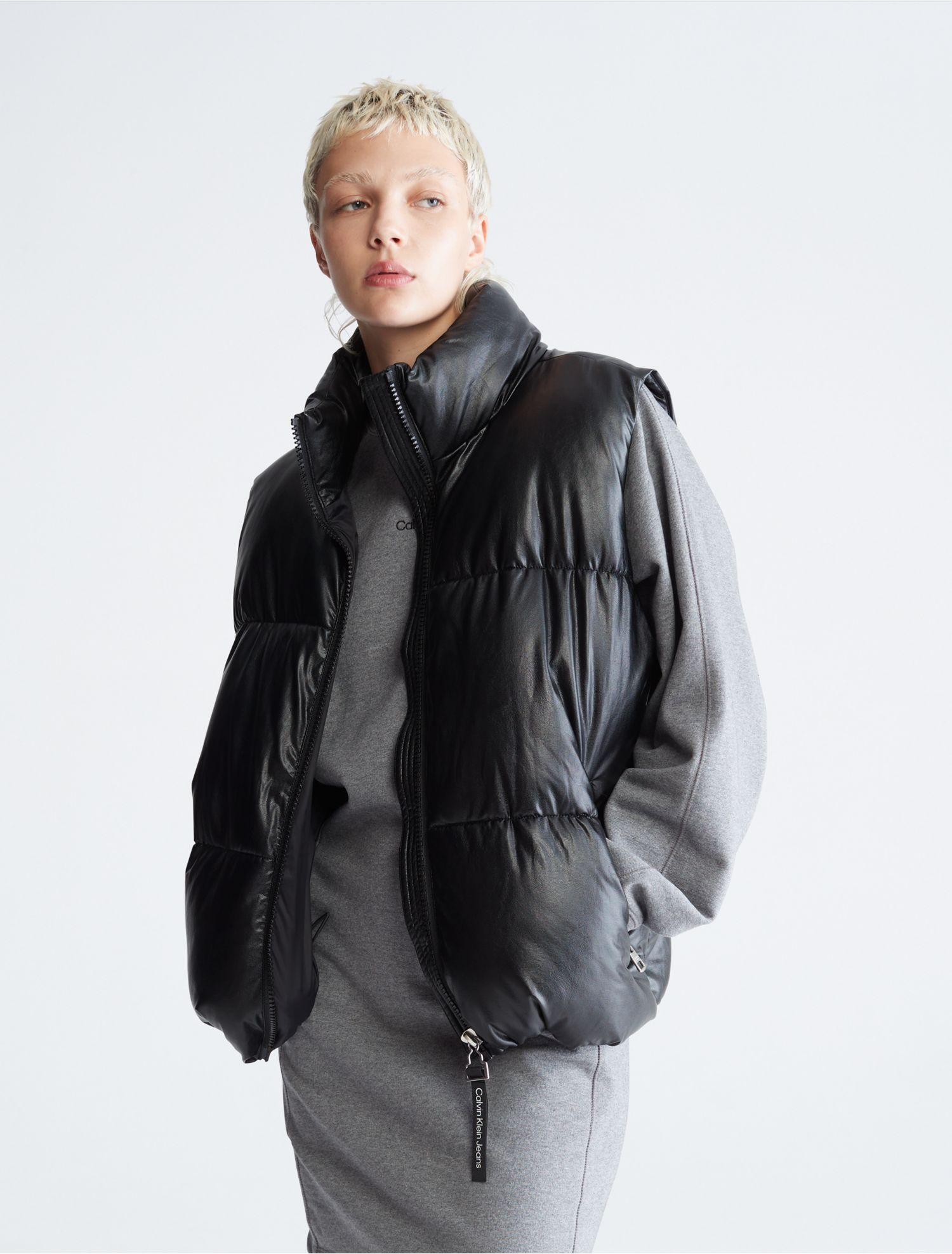 Calvin Klein Women's Faux Leather Puffer Jacket - Black - S