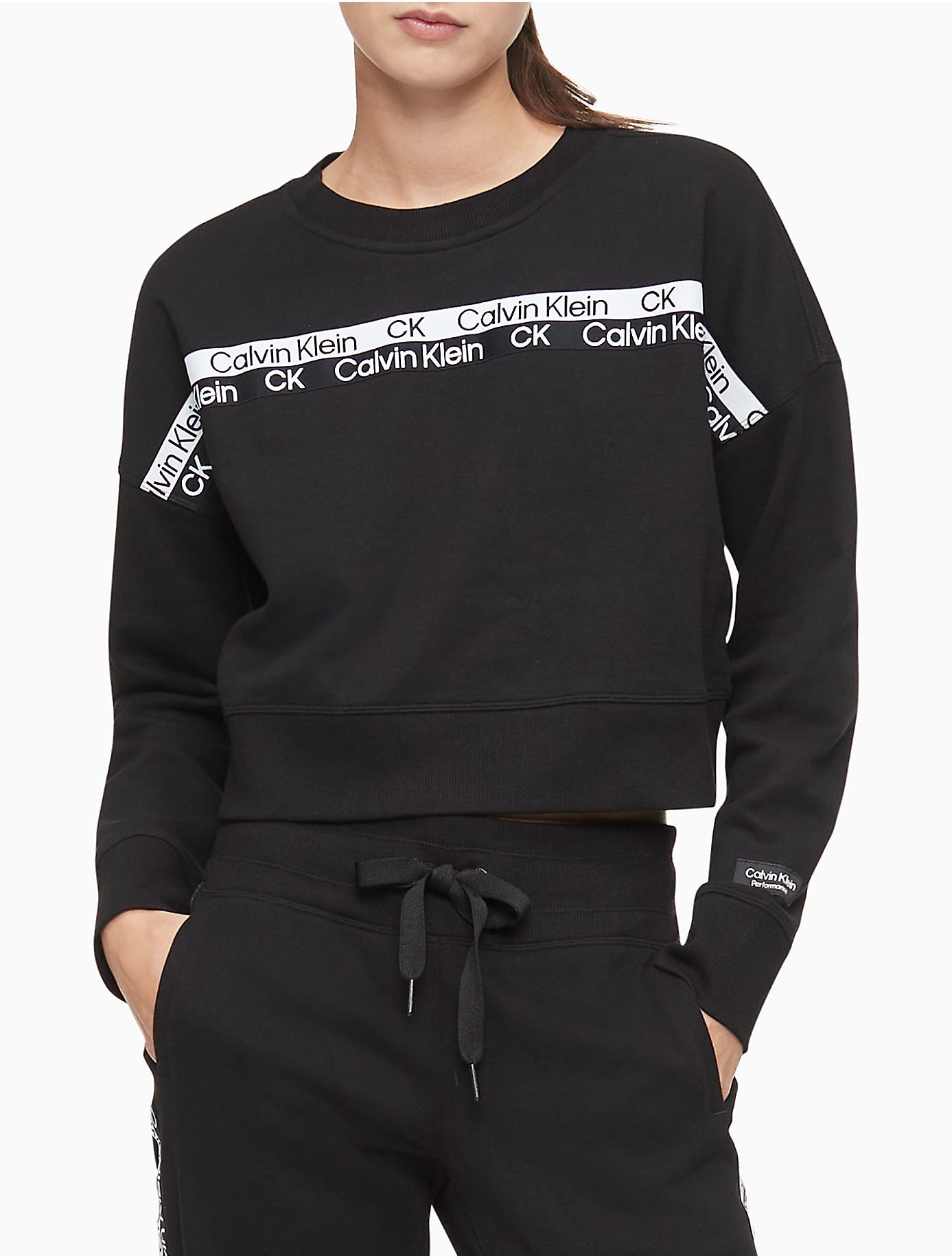 Calvin Klein Performance Double Logo Tape Cropped Sweatshirt in Black | Lyst