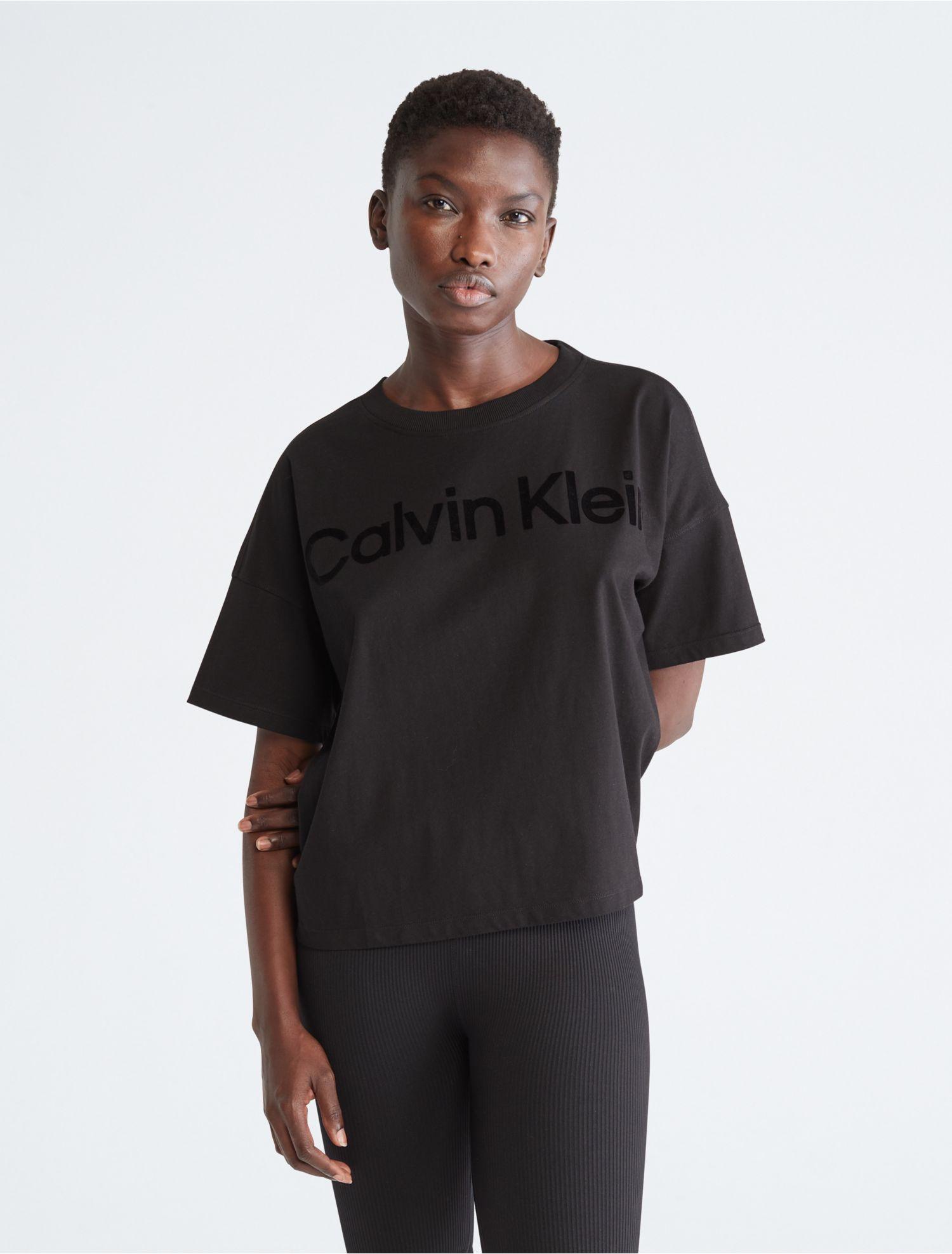 Buy Calvin Klein Men White Flocked Monogram Logo Crew Neck T-Shirt 