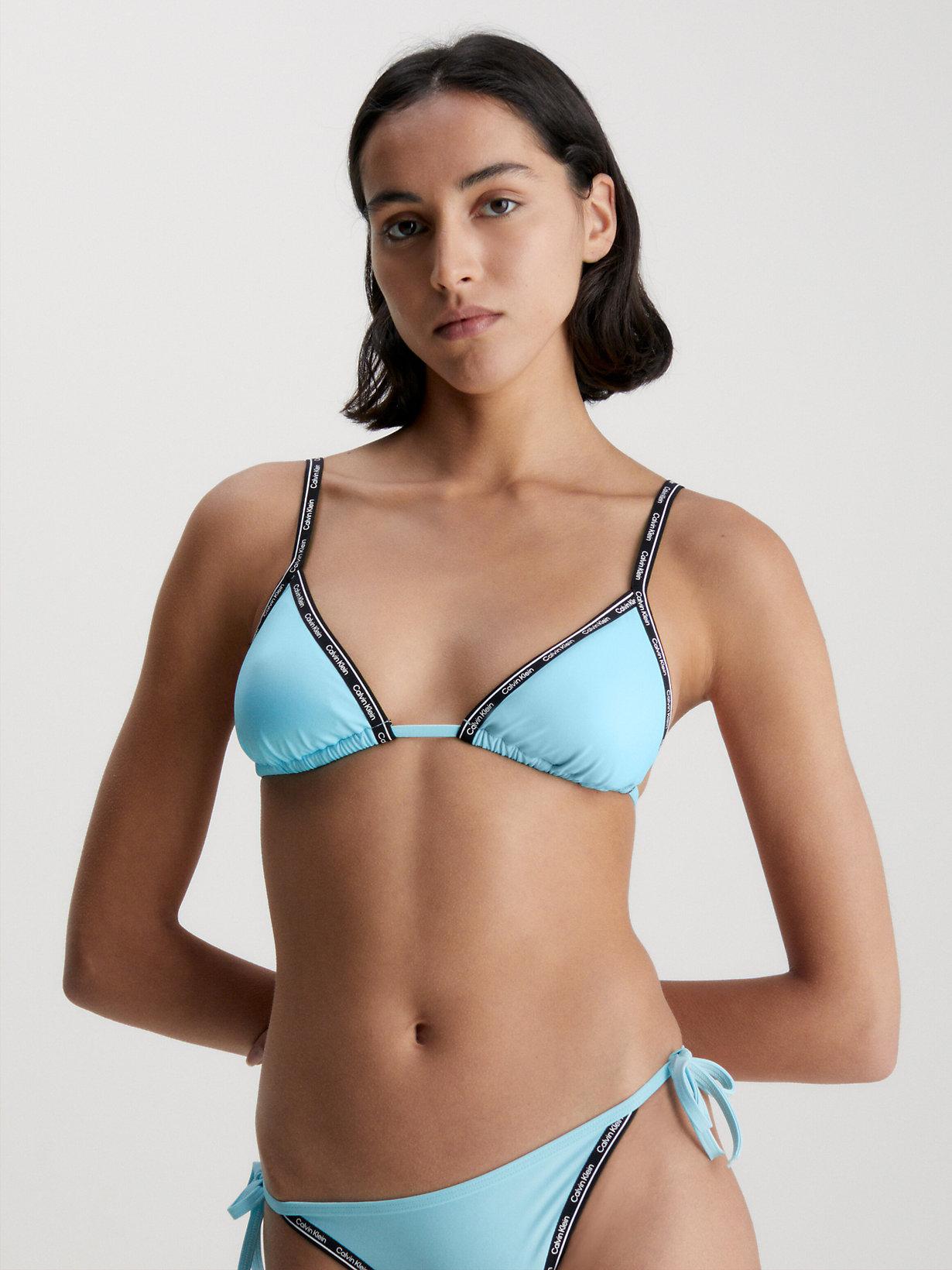 Calvin Klein Triangle Bikini Top - Logo Tape in Blue | Lyst UK