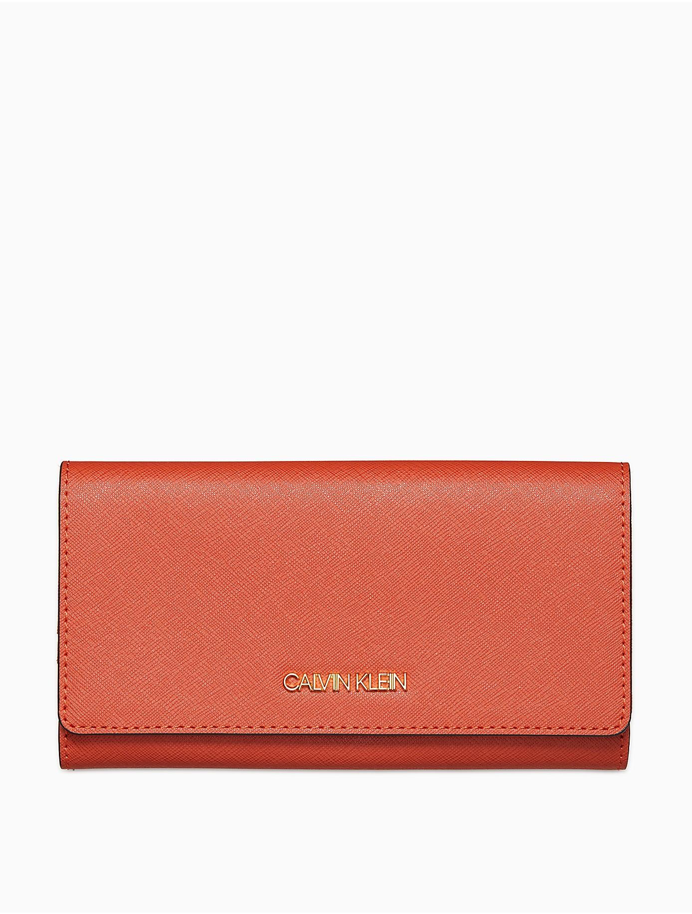 Calvin Klein Saffiano Leather Trifold Wallet in Burnt Orange (Orange ...