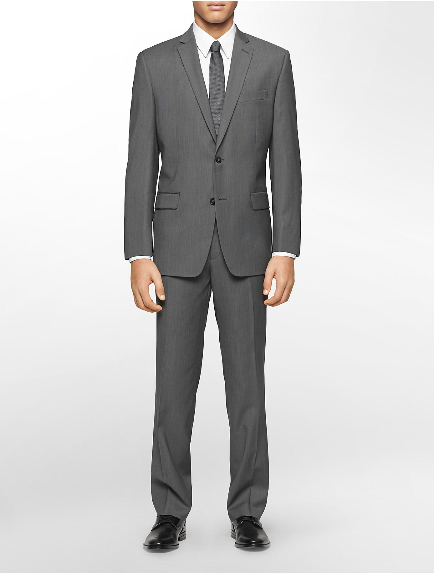 Calvin Klein Wool Classic Fit Grey Ministripe Suit Jacket in Charcoal