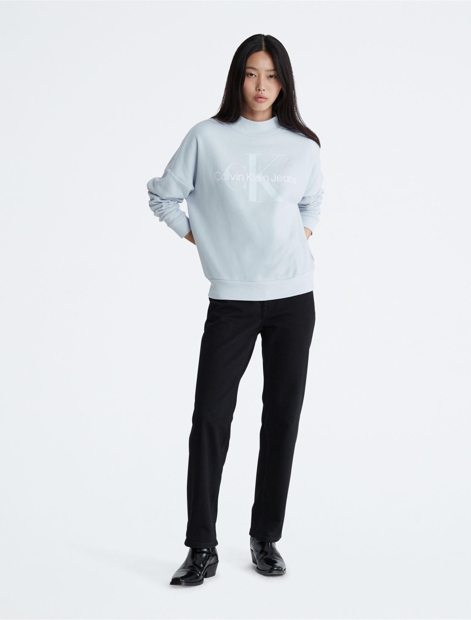 Calvin Klein Monogram Logo Mock Lyst Neck White | Sweatshirt in