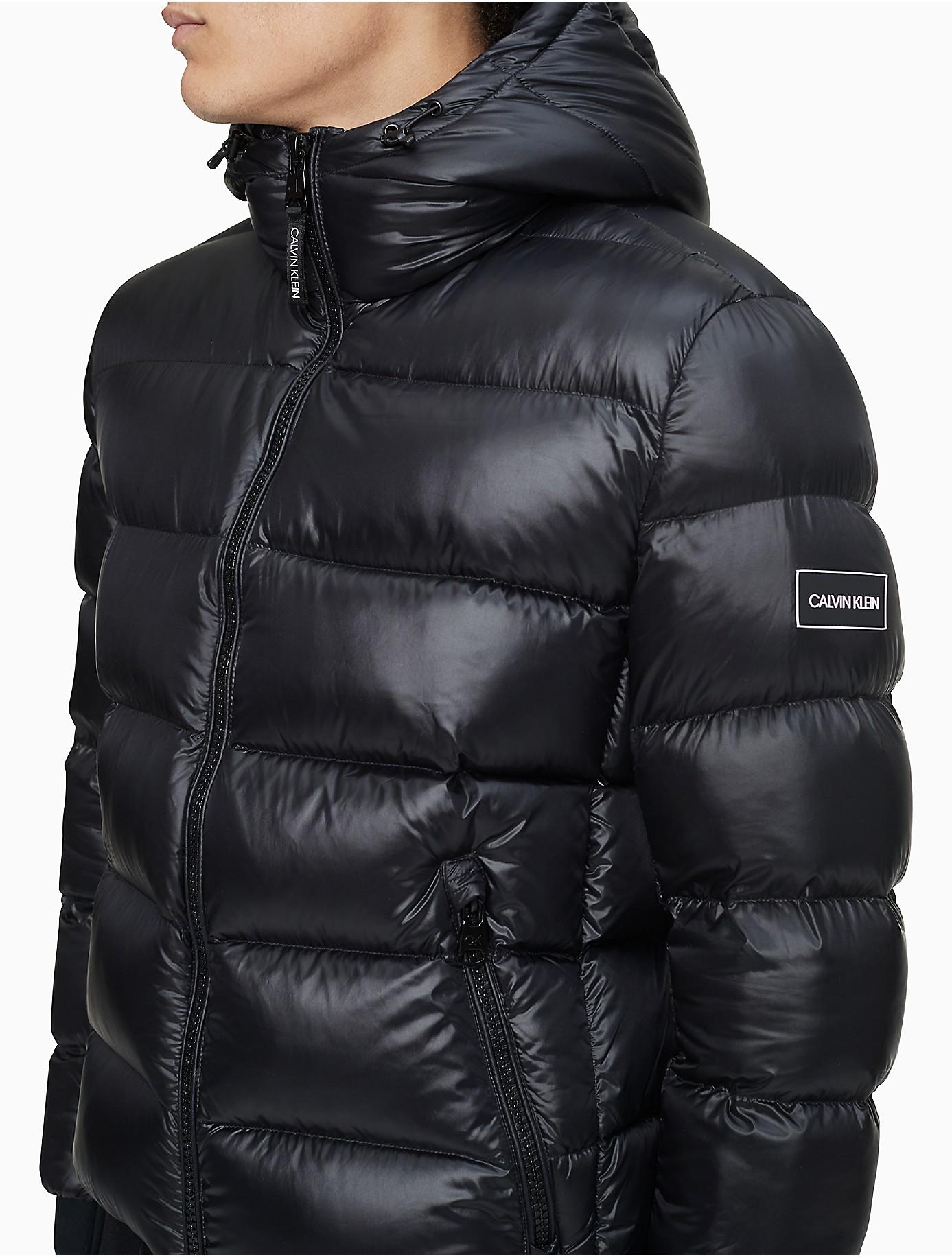 Calvin Klein Synthetic Solid Logo Down Blend Hooded Puffer Jacket in ...
