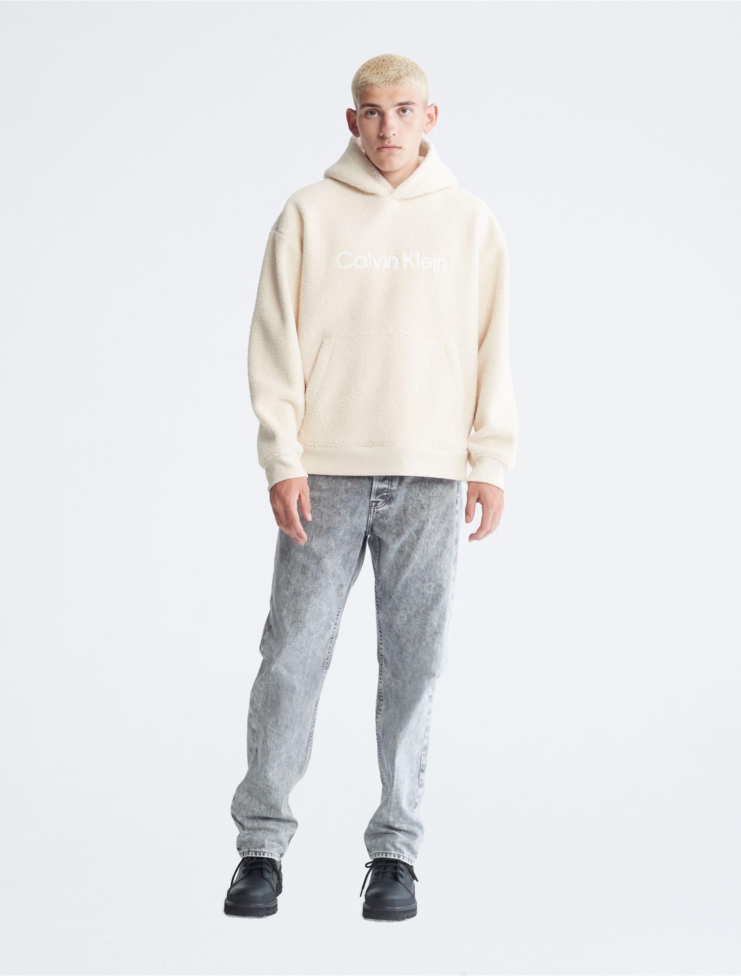 Calvin Klein Uplift Relaxed Fit Sherpa Logo Hoodie in White for Men | Lyst