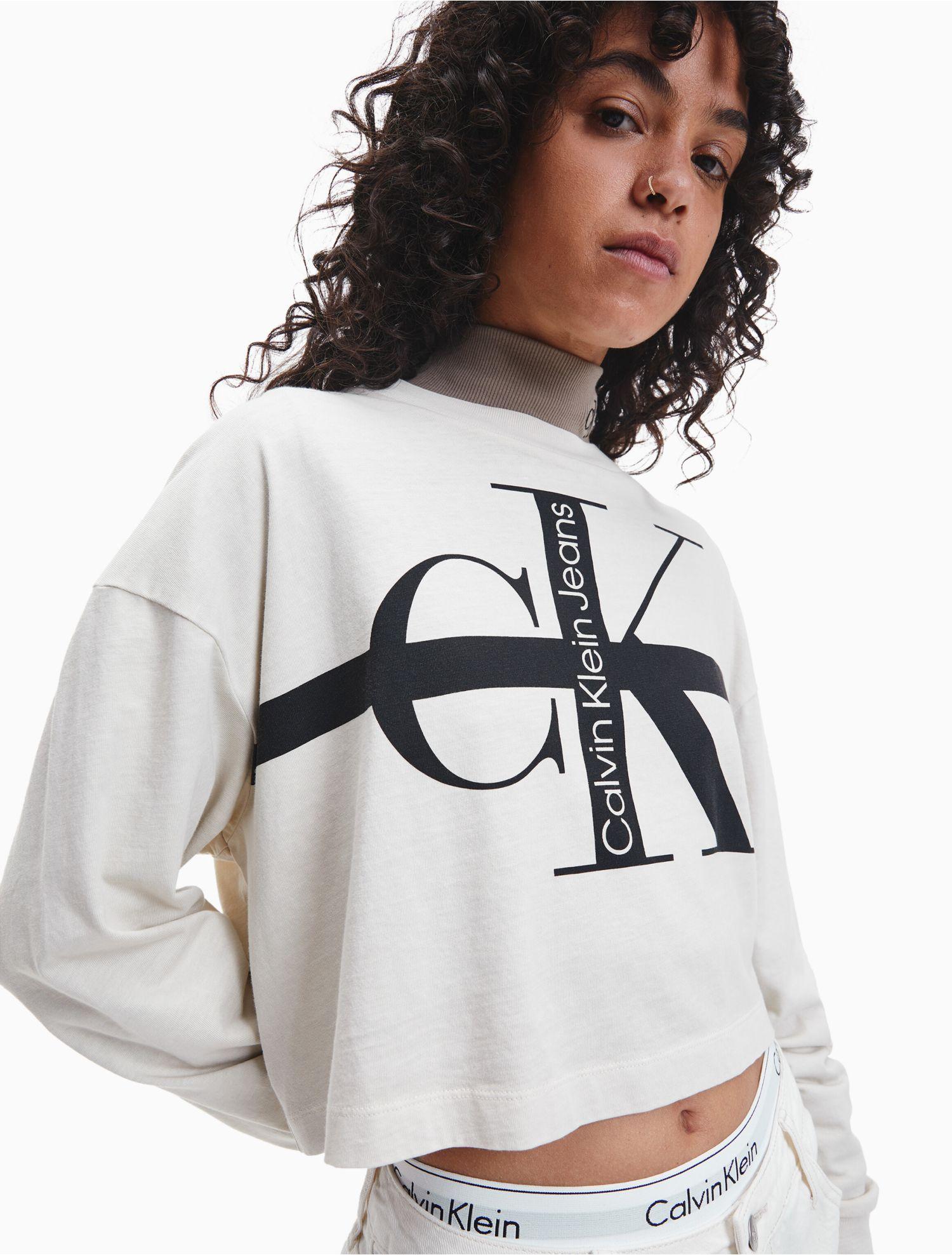 Calvin Klein Relaxed Long Sleeve Logo T-shirt in White | Lyst