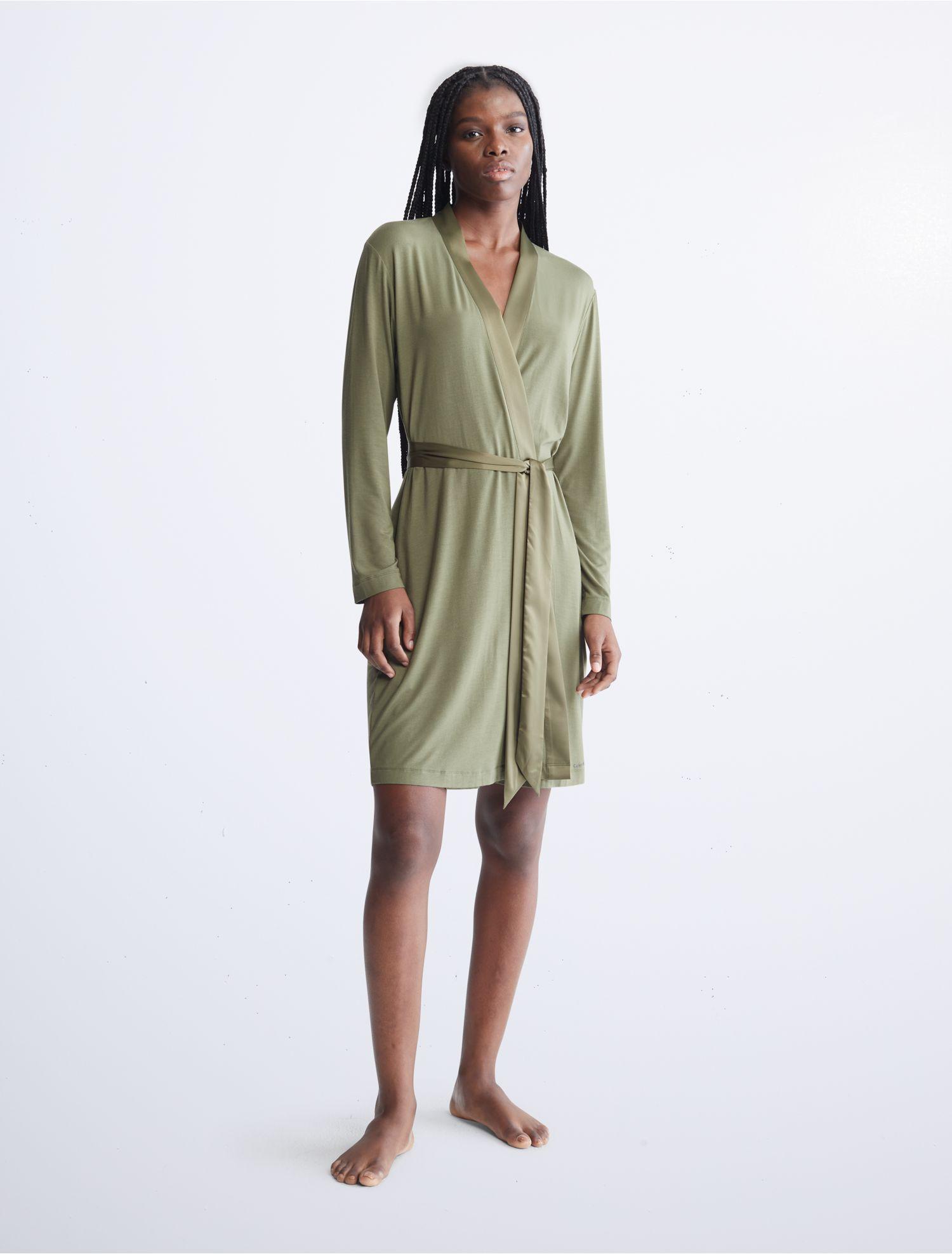 Calvin Klein Modal Satin Sleep Robe in Green