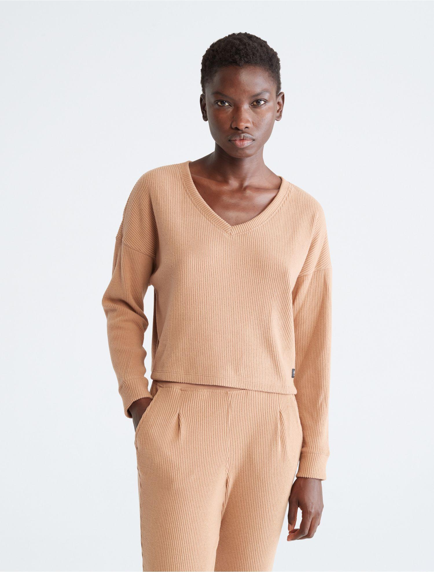 Calvin Klein Performance Ribbed Open V-neck Pullover Sweater in Natural |  Lyst