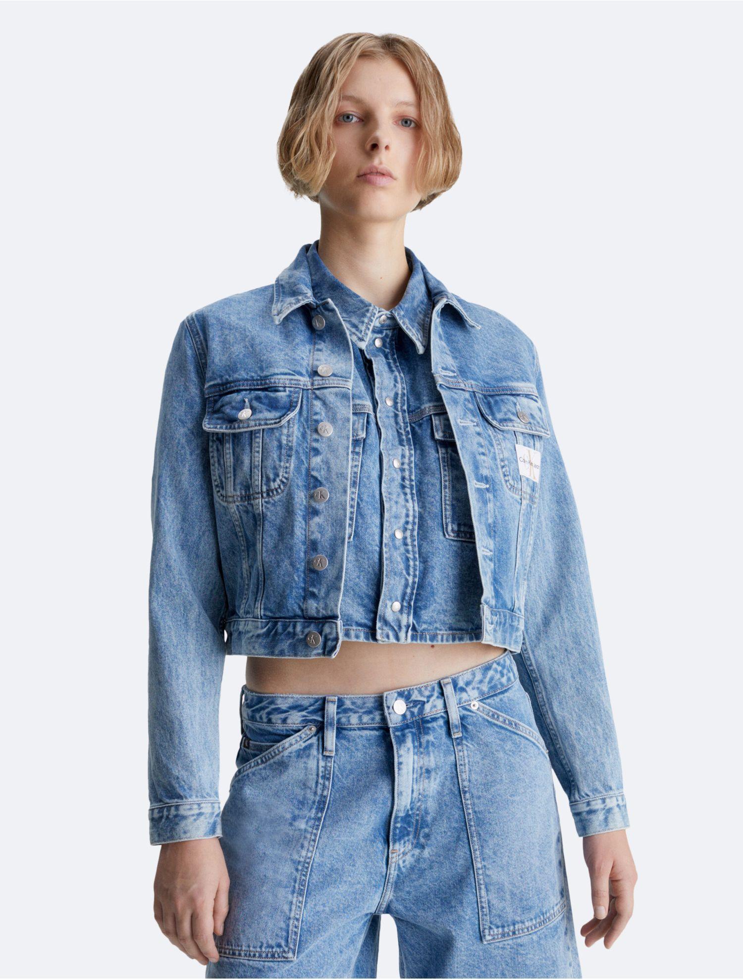 Calvin Klein Cropped 90s Denim Jacket in Blue | Lyst