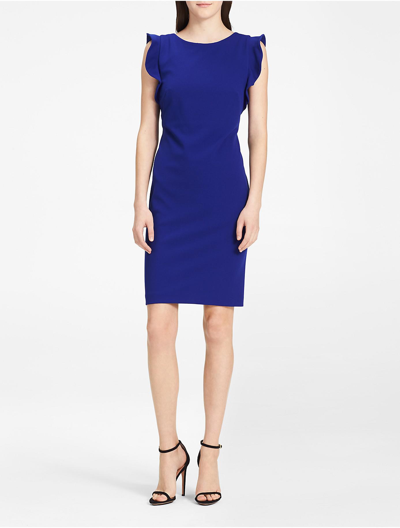 Calvin Klein Ruffle Sleeve Sheath Dress in Blue | Lyst Canada