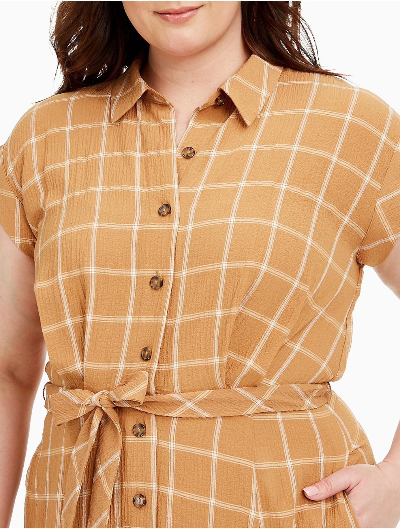 Calvin Klein Synthetic Plus Size Windowpane Buttondown Aline Dress Lyst