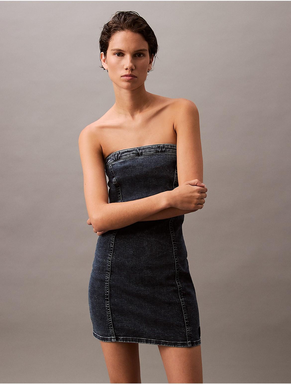 Calvin Klein Calvin Klein Strapless Denim Mini Dress in Gray | Lyst