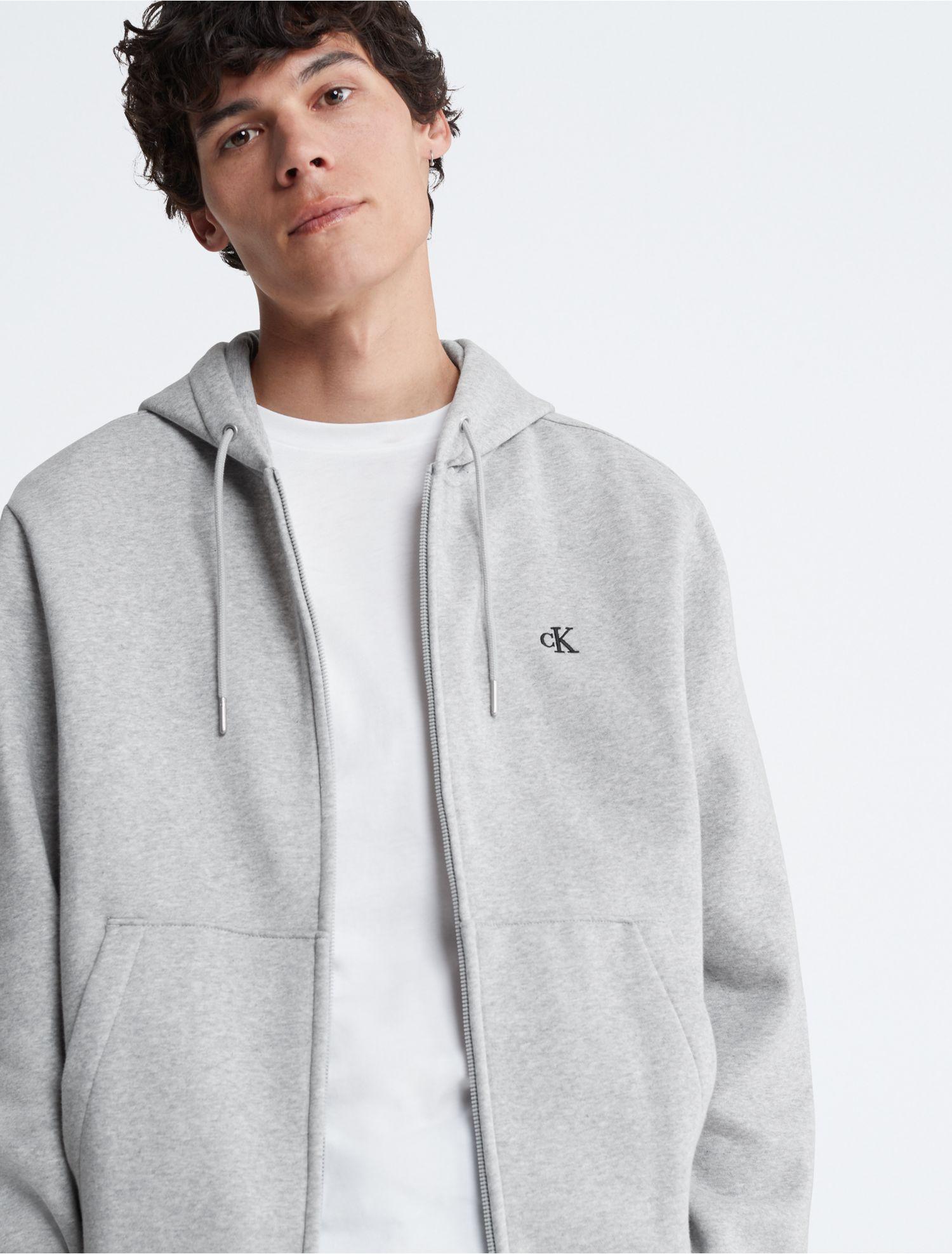 Calvin Klein Archive Logo Zip Fleece Hoodie in Gray for Men | Lyst