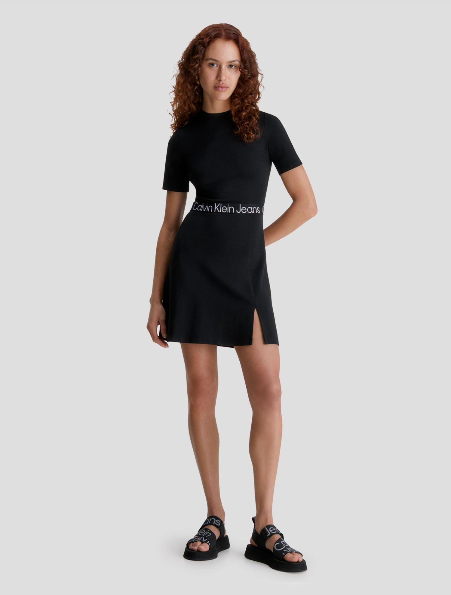 Calvin Klein Tape Milano Short Sleeve Dress in Black | Lyst