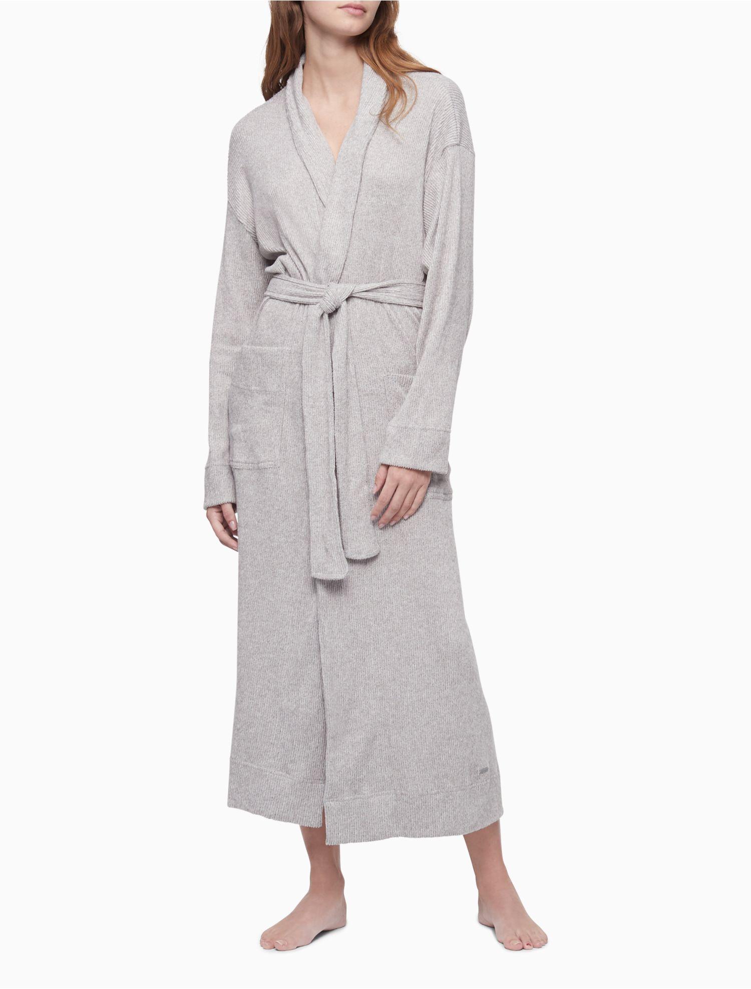Calvin Klein Ease Embroidered Logo Belted Sleep Robe in Gray | Lyst