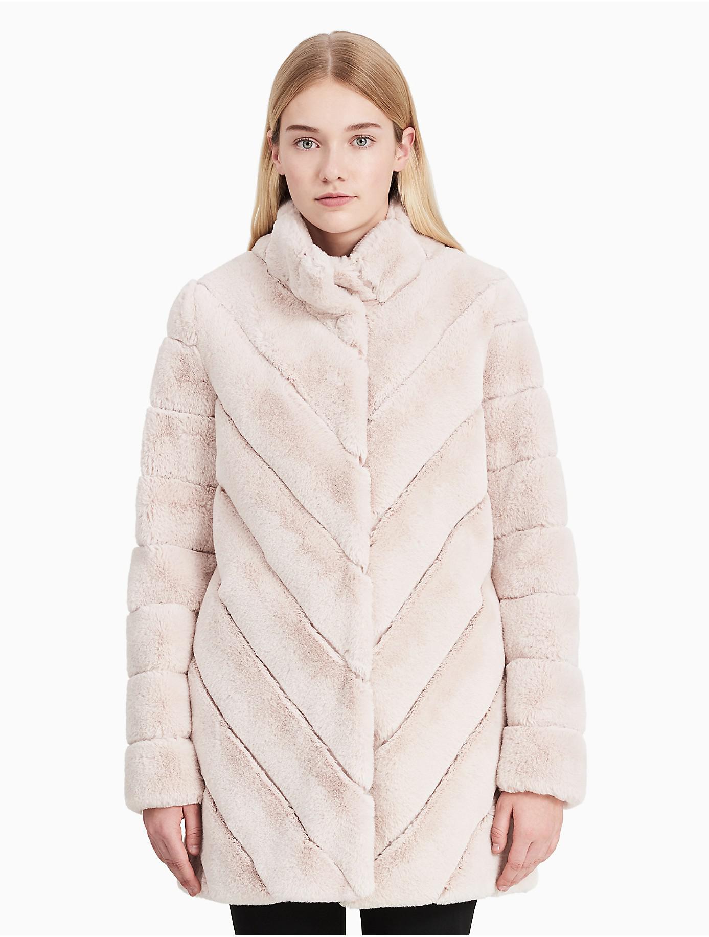 Calvin Klein Chevron Faux Fur Coat | Lyst