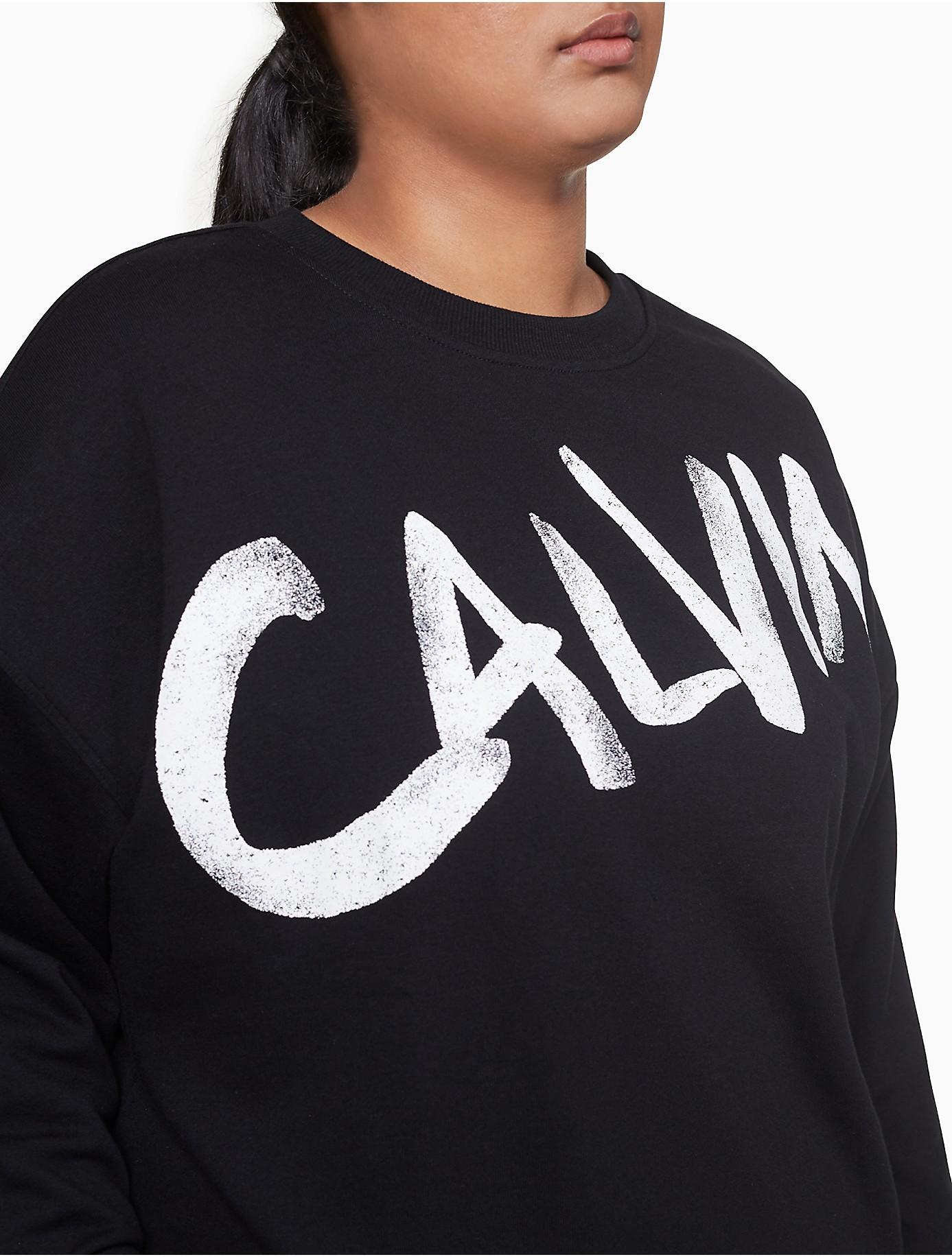 Calvin Klein | Plus Black in Performance Lyst Crewneck Brush Sweatshirt Logo Size
