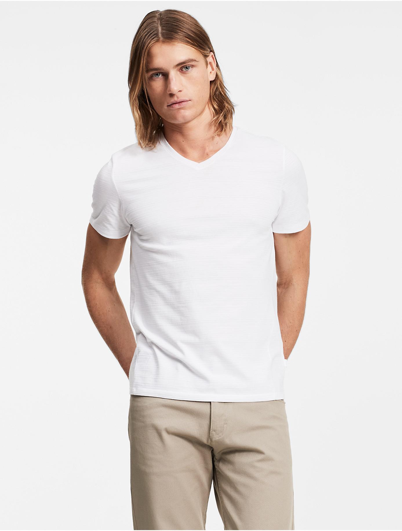 Calvin Klein Cotton Slim Fit Textured V-neck T-shirt in White for Men