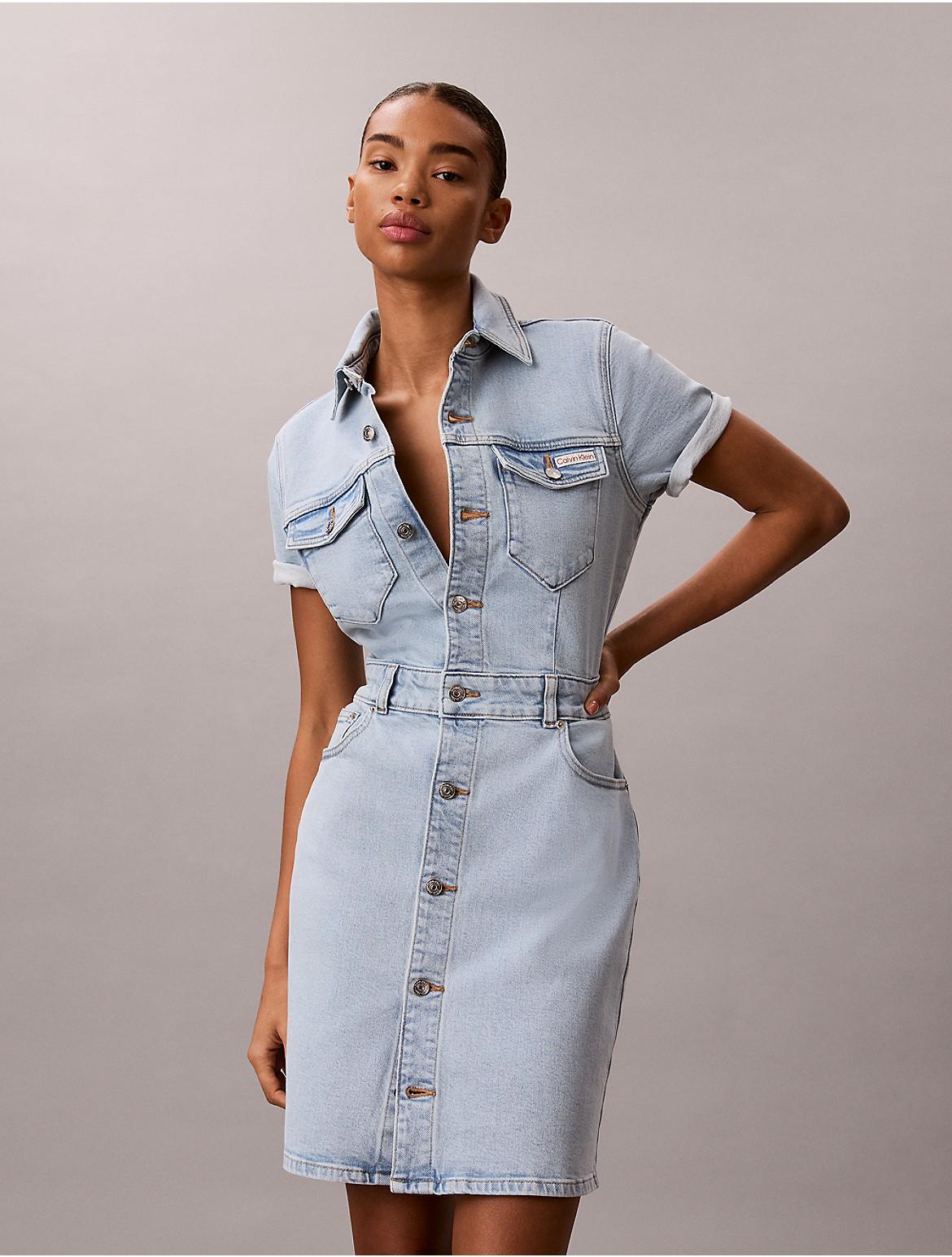 white christmas dresses Calvin Klein Sleeveless Denim Trucker Dress – House of Labels Ltd